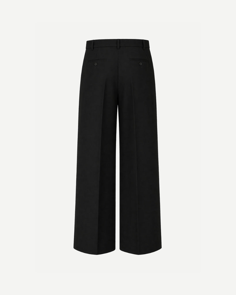 Tailory black wide-leg trousers welt pocket back view