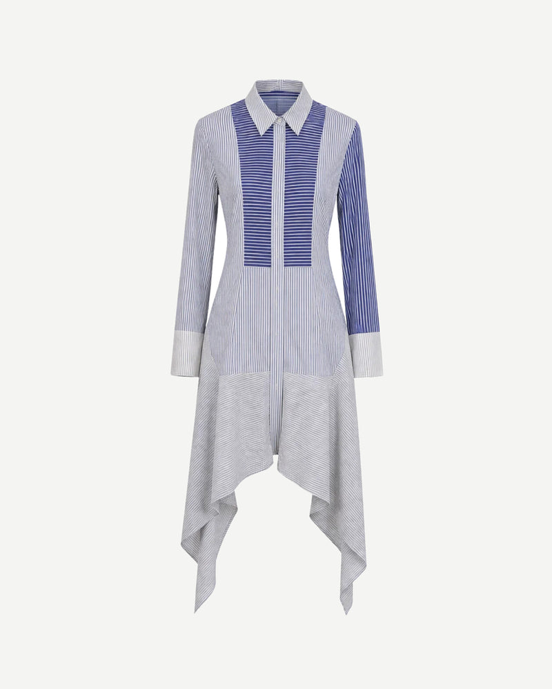 Tailory blue and white mixed stripe shirt dress front view