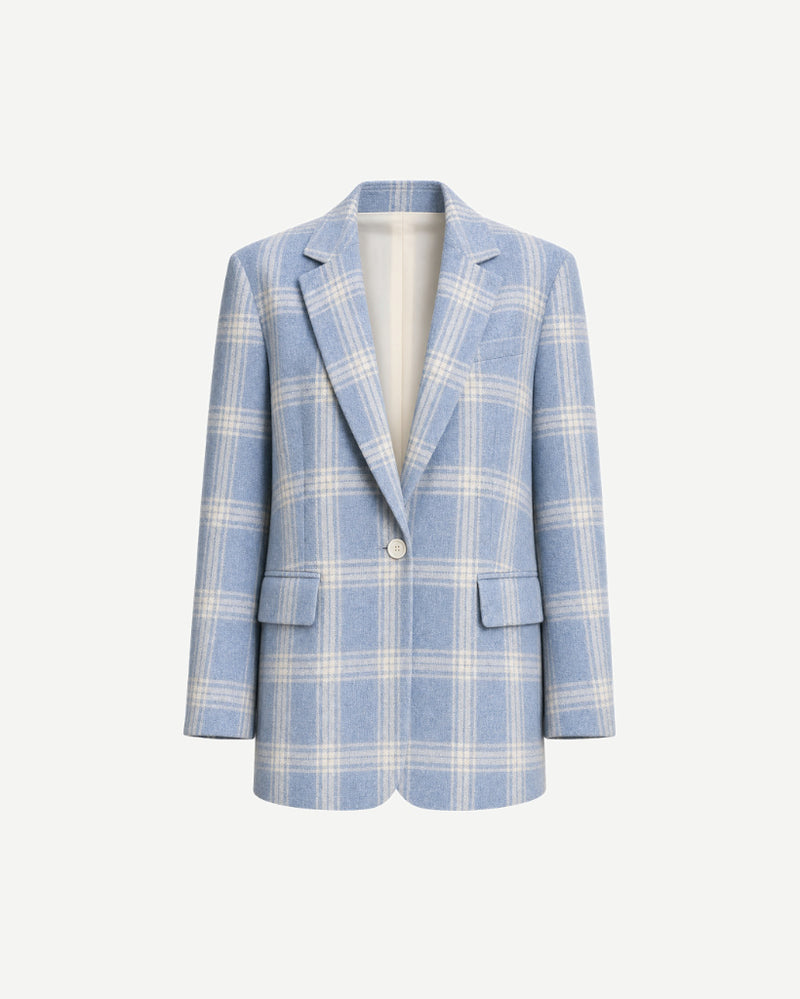 The Tailory New York blue check Loro Piana cashmere silk blazer front view