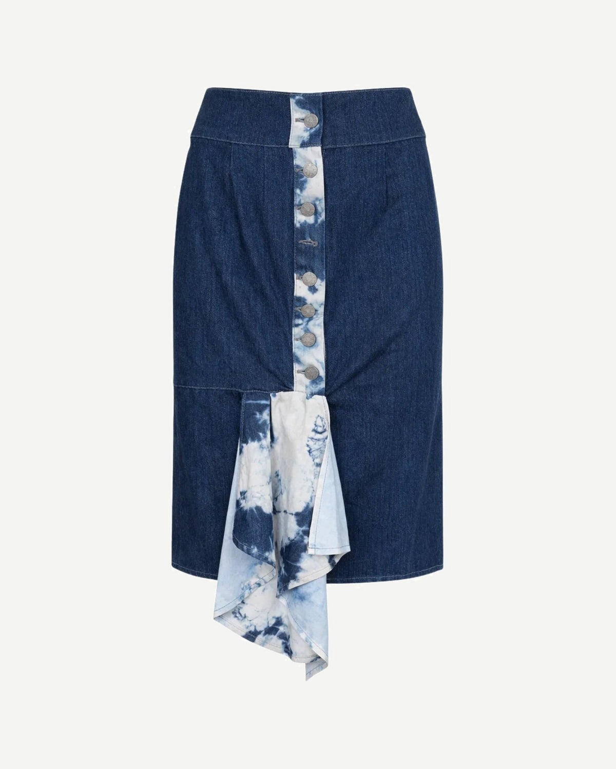 Tailory blue denim panelled dress front view