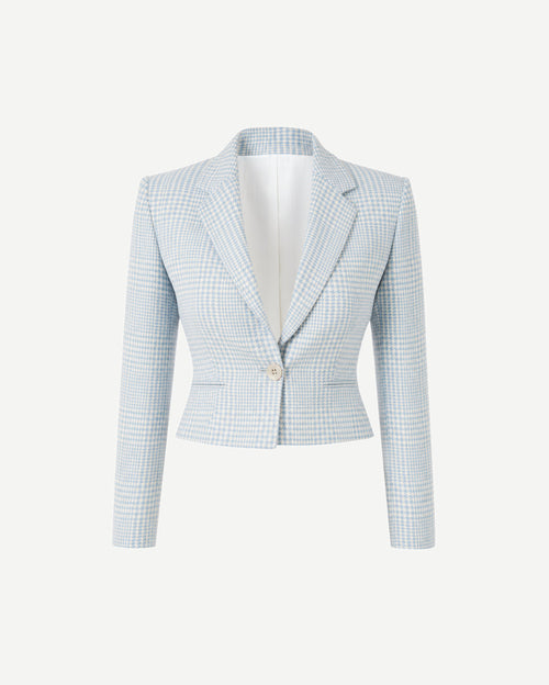 Blue Houndstooth Loro Piana Cashmere Silk Cropped Jacket