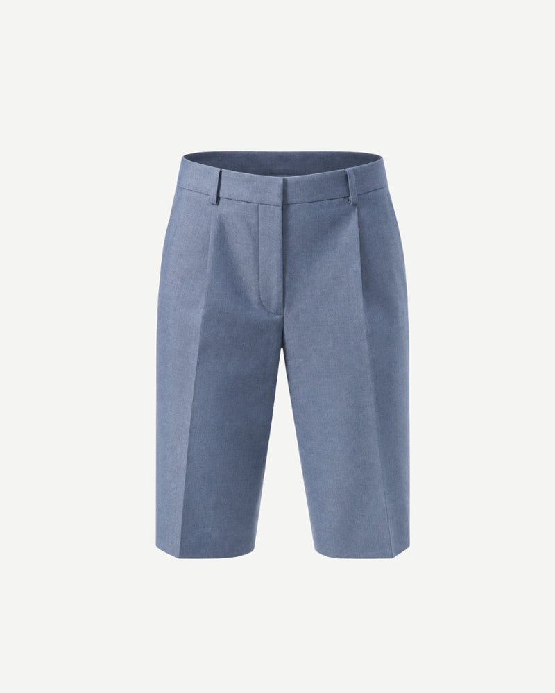 The Tailory New York blue Loro Piana tailored Bermuda shorts front view