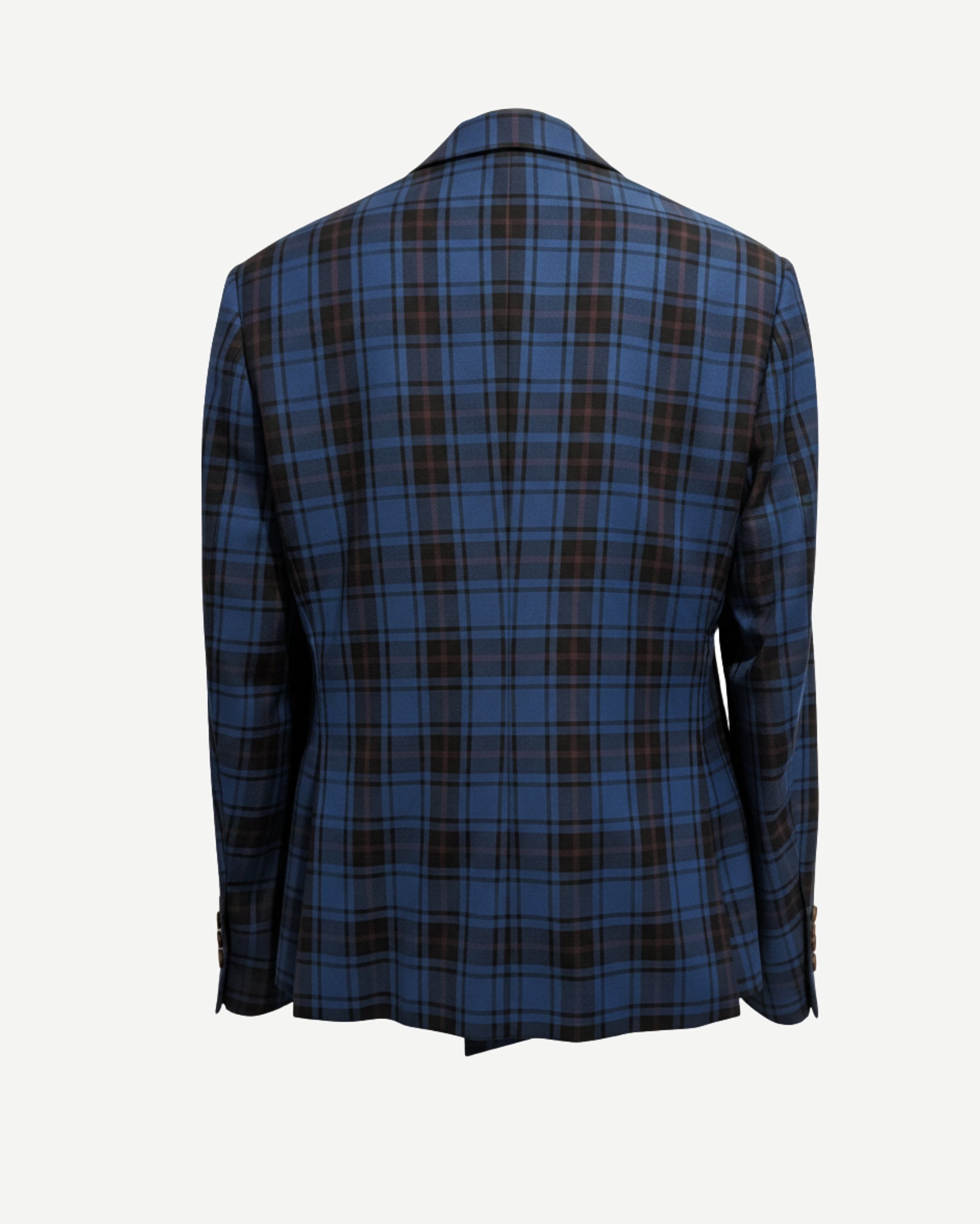 Tailory blue/brown tartan double-breasted blazer back view