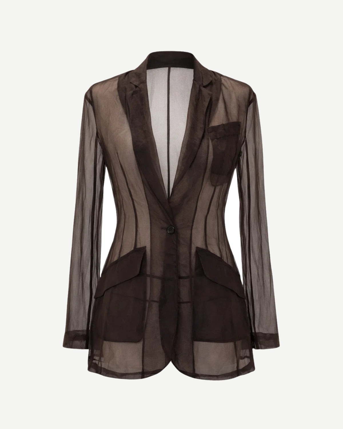 Tailory black sheer blazer with solid panel detailing front view