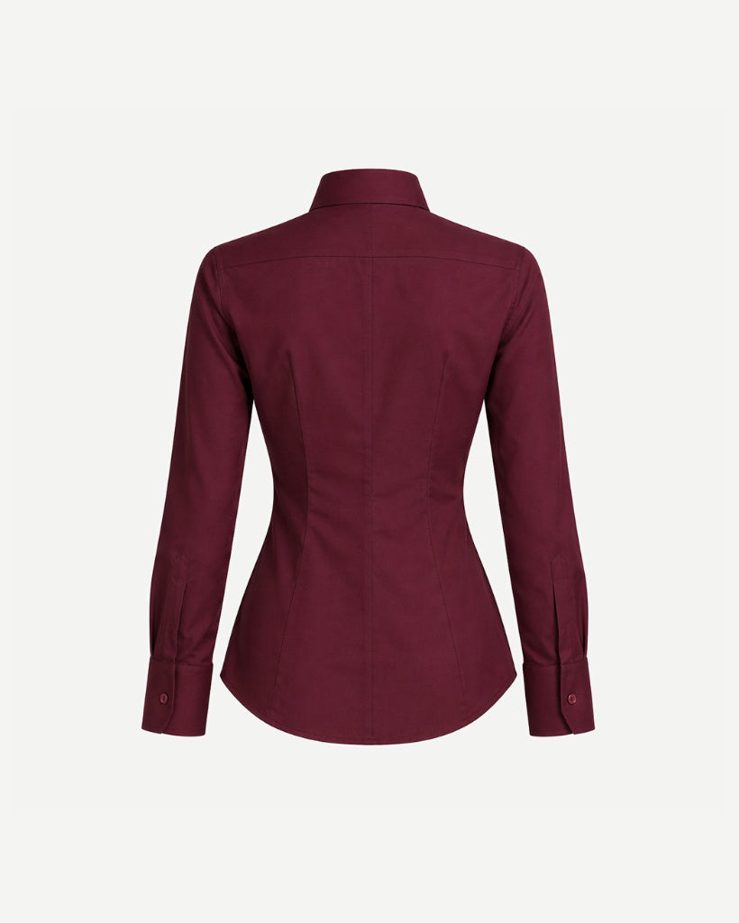 Tailory burgundy cotton tuxedo shirt back darts back view