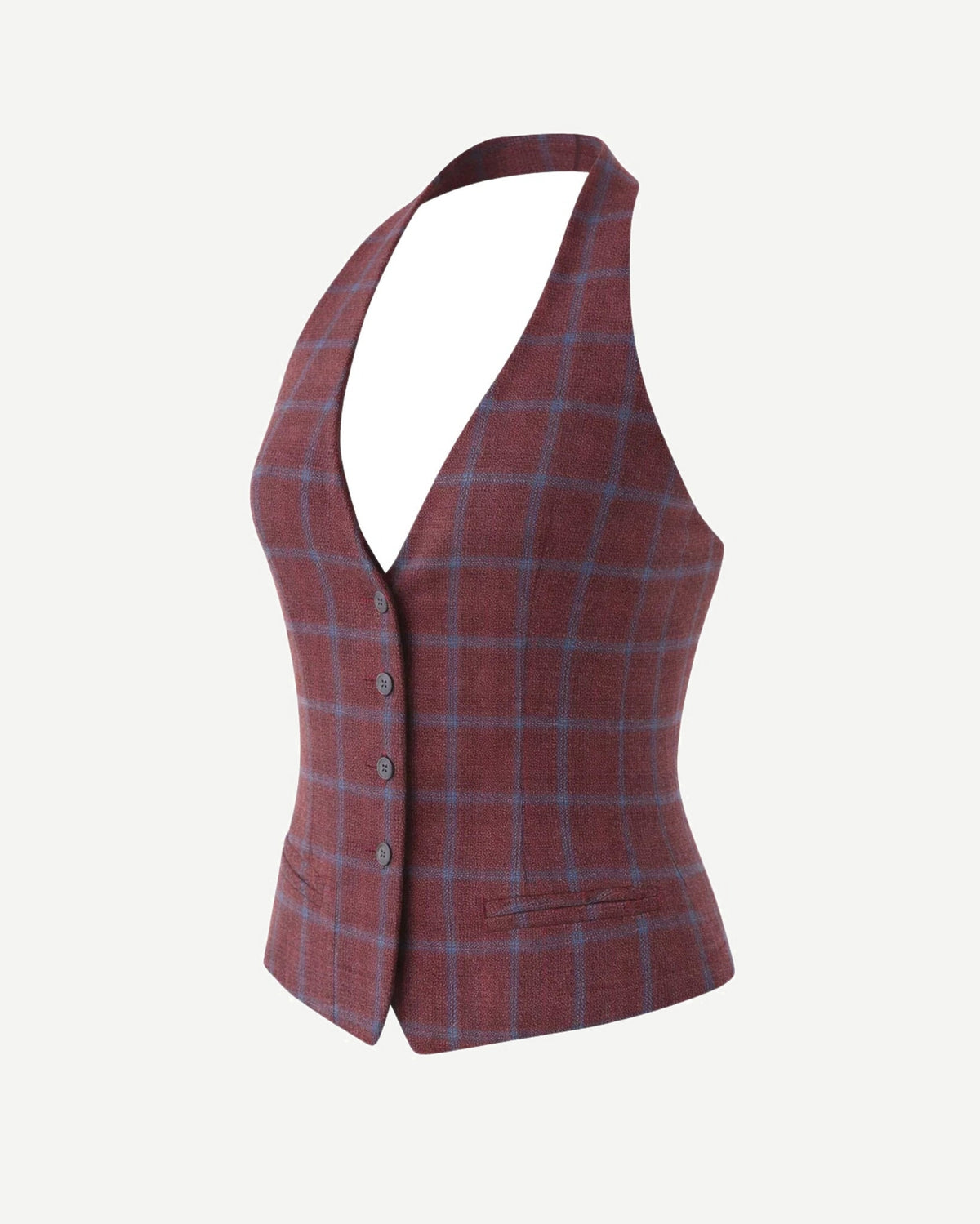 Tailory burgundy plaid halter vest side view