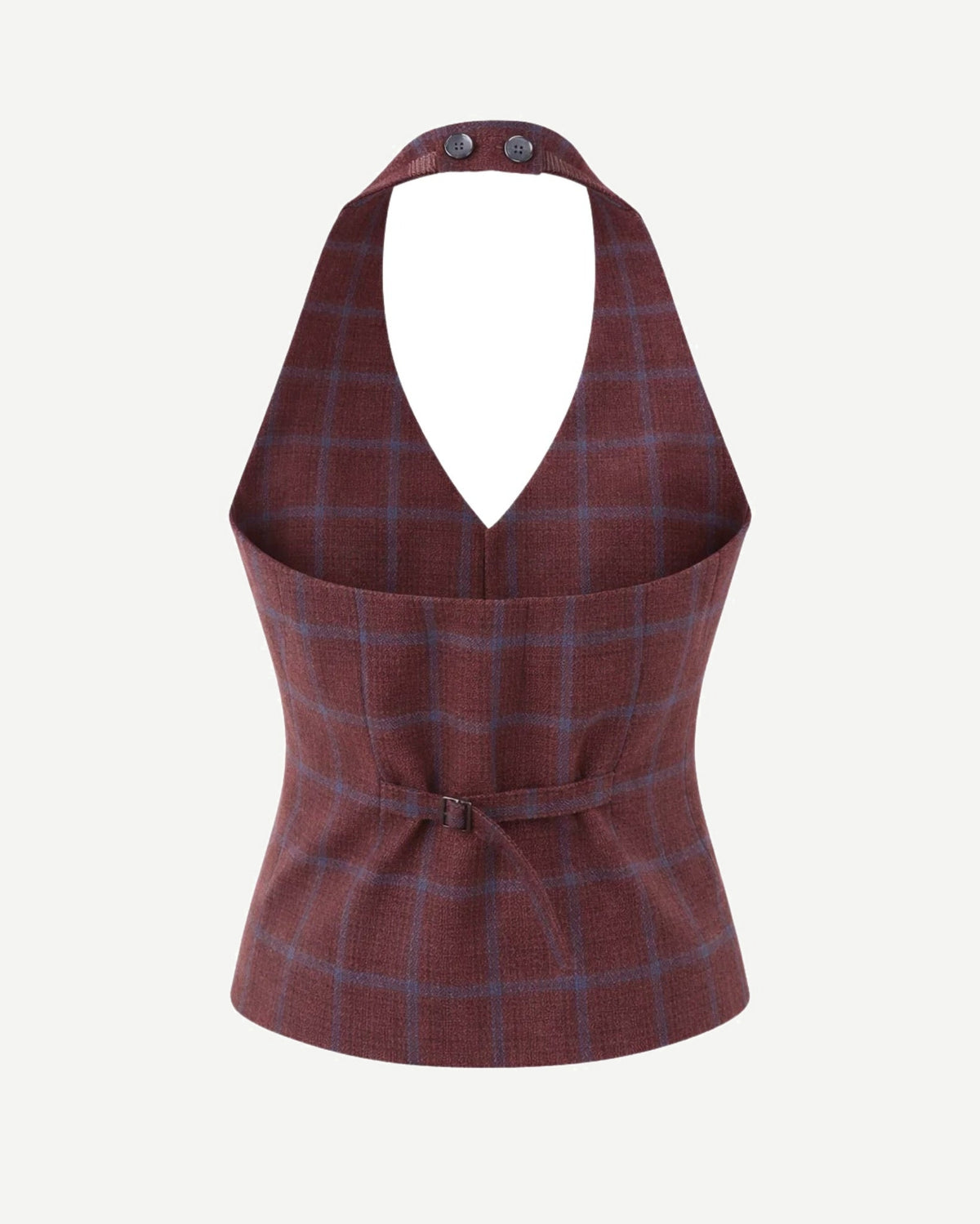Tailory burgundy plaid halter vest back view