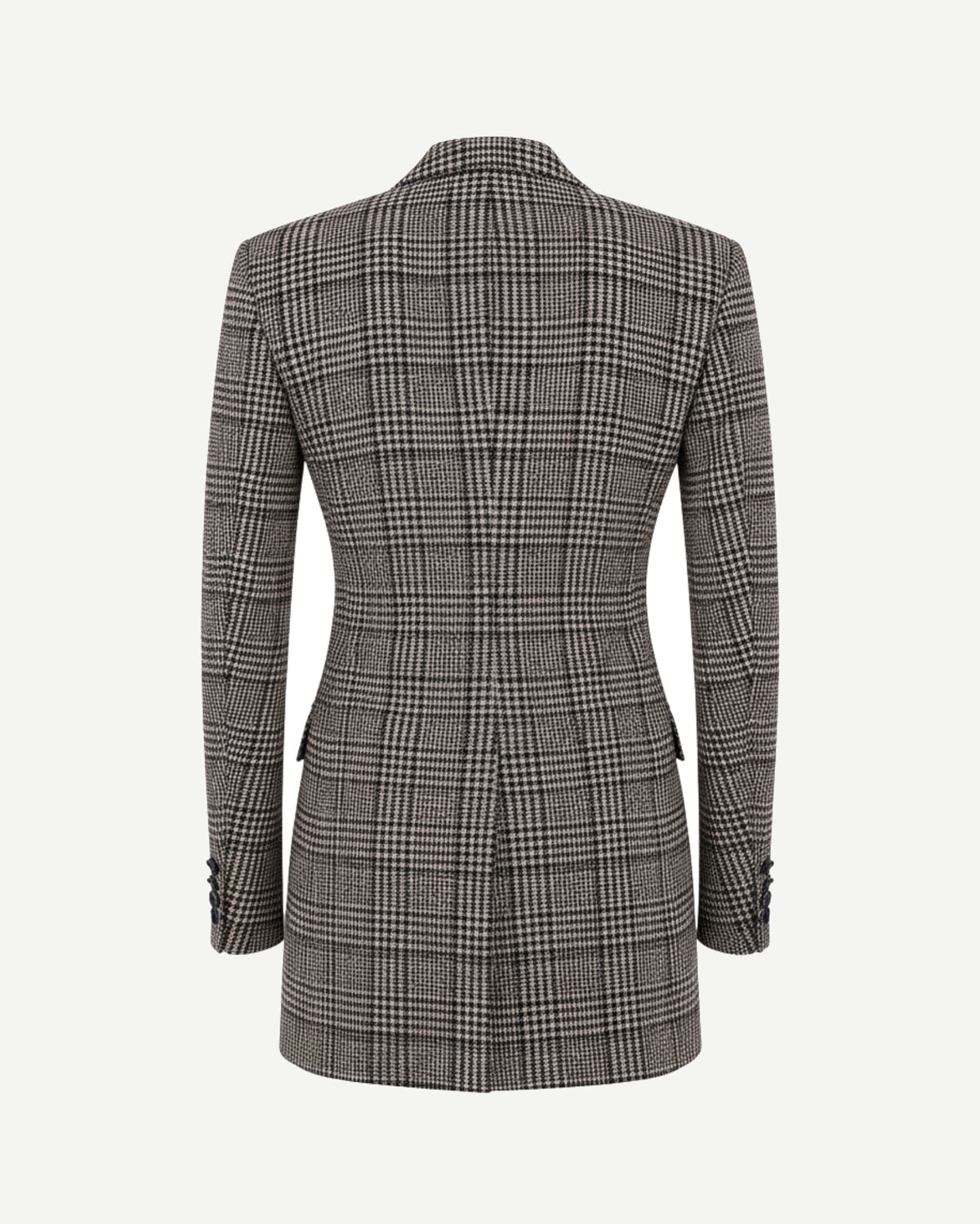 Tailory charcoal glen plaid elongated blazer back view