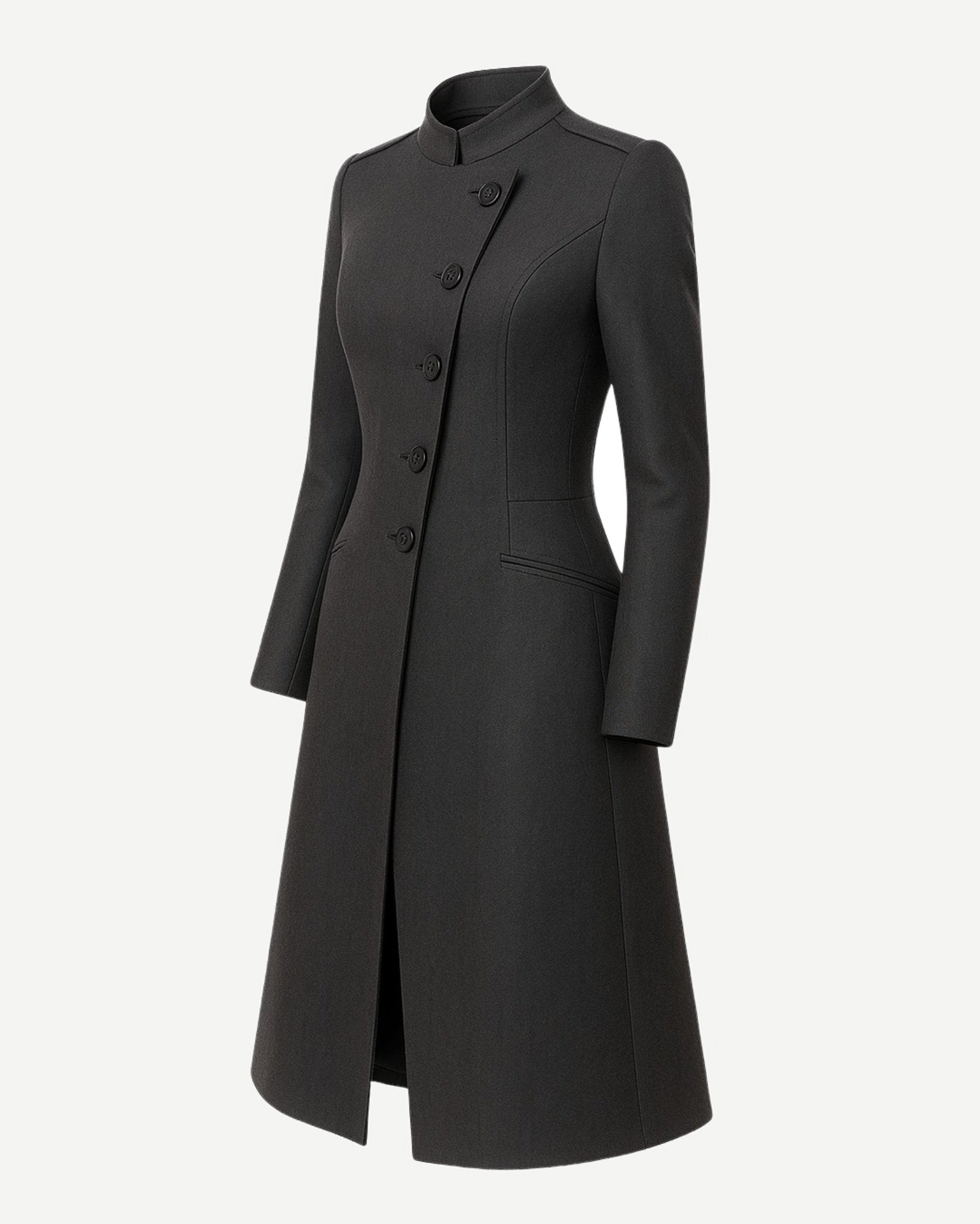Tailory charcoal deconstructed military double-breasted coat side view