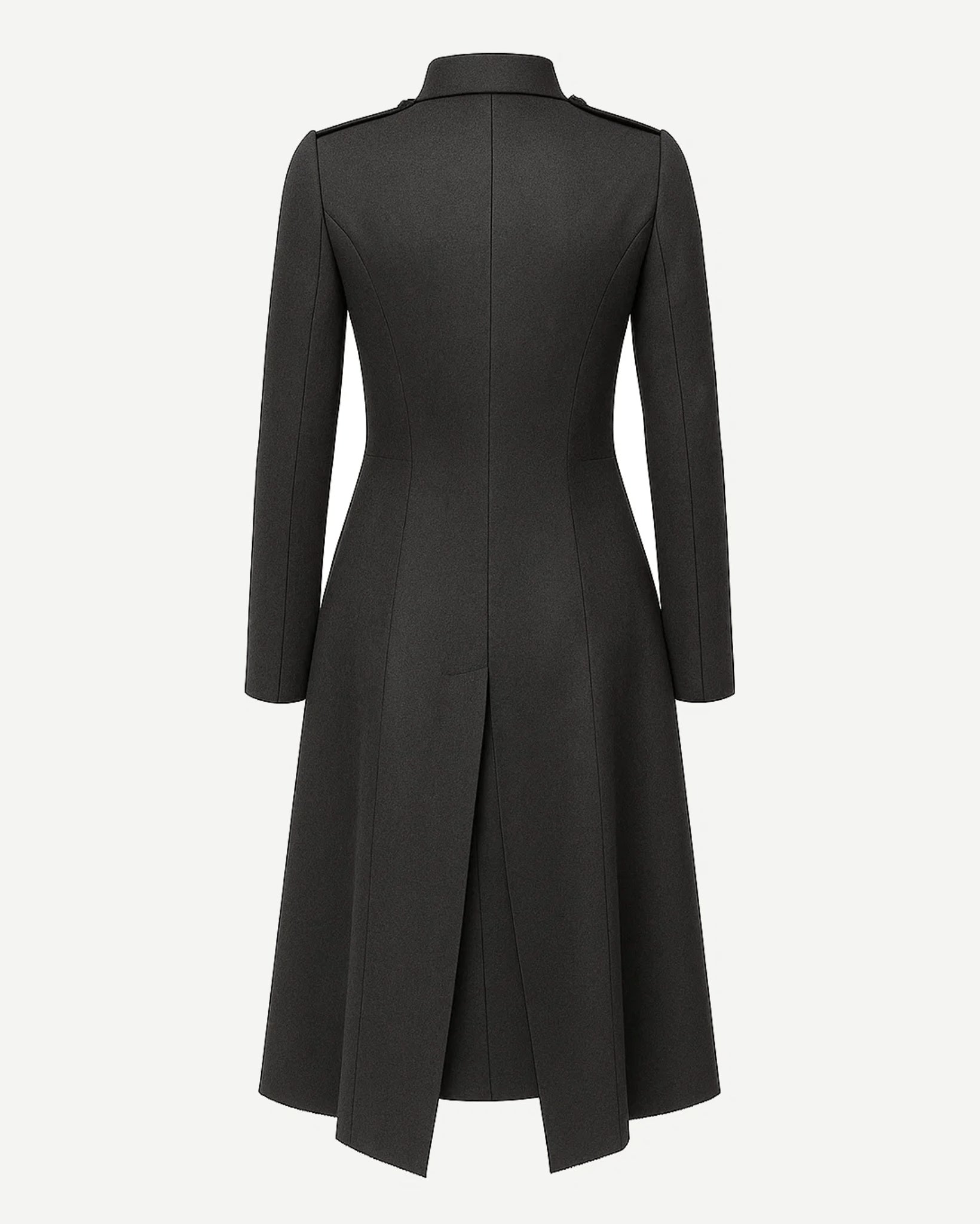 Tailory charcoal deconstructed military double-breasted coat back view