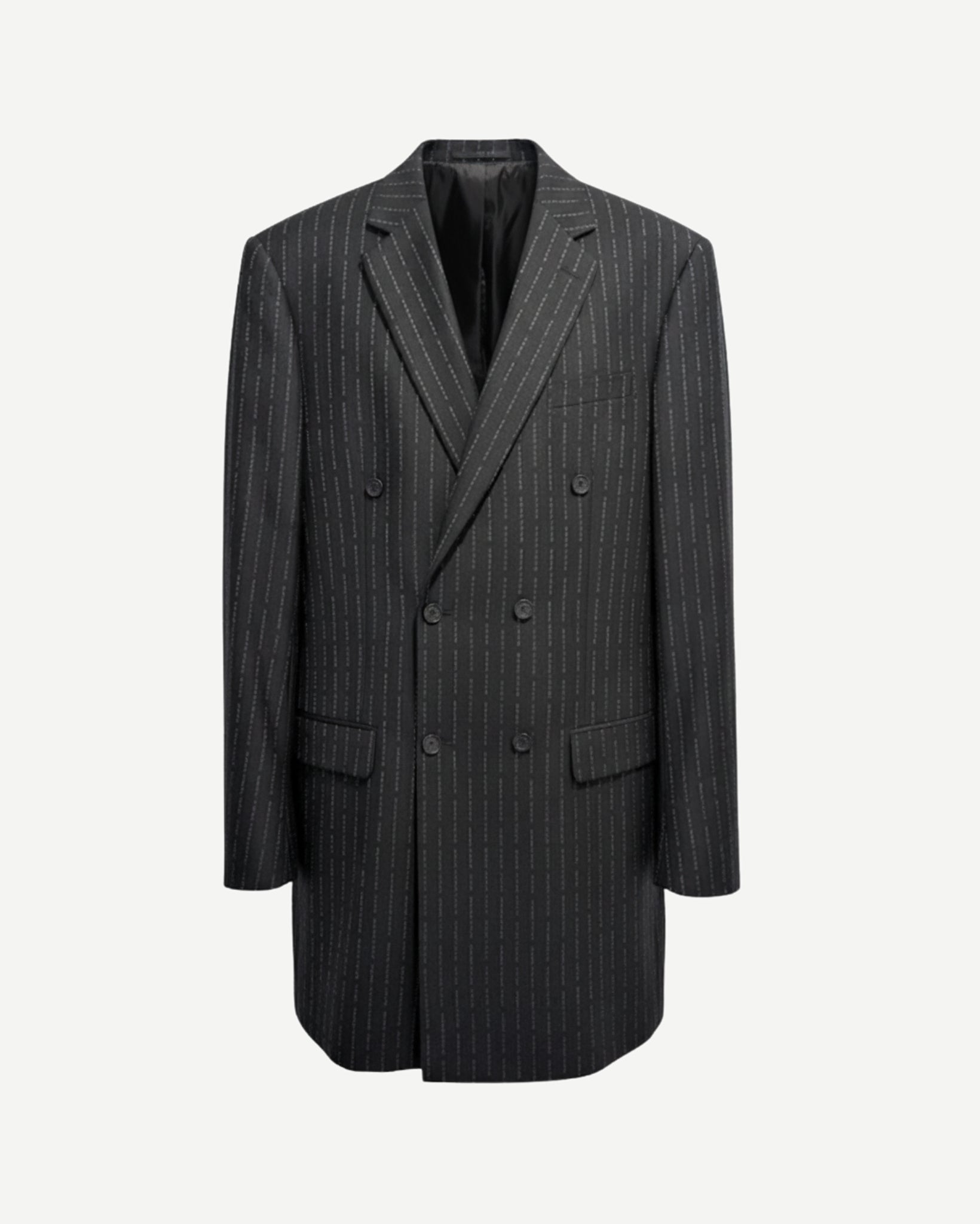 Tailory charcoal pinstripe structured double-breasted jacket front view