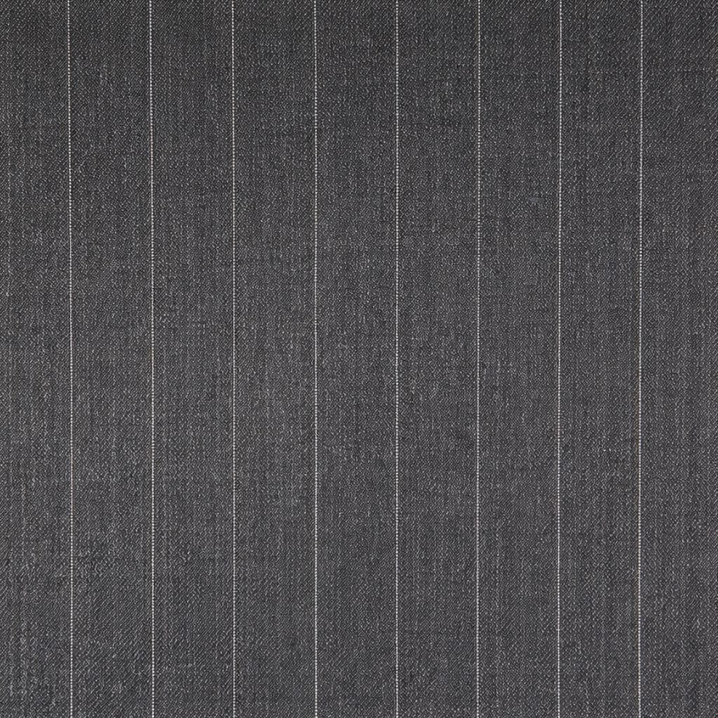 Close-up of charcoal grey pinstripe fabric texture.