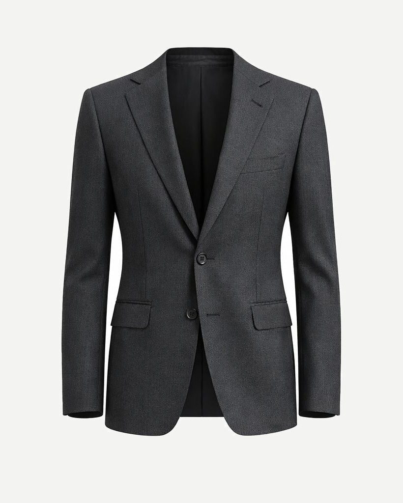 Charcoal Grey Men's Classic Cut Jacket with a tailored fit, featuring notch lapels, a two-button closure, flap pockets, and refined construction for polished business or formal wear.