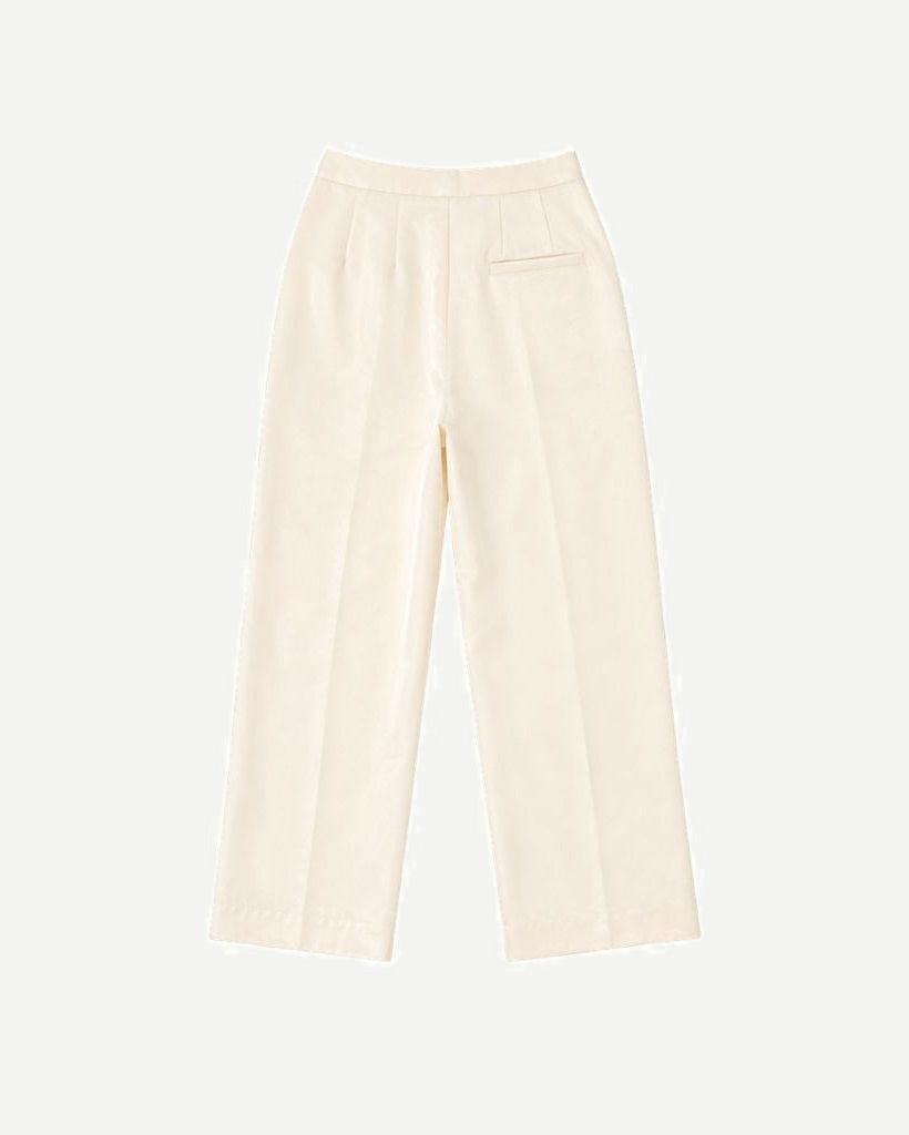 Cream Pleated Silk Satin Trousers, view 2