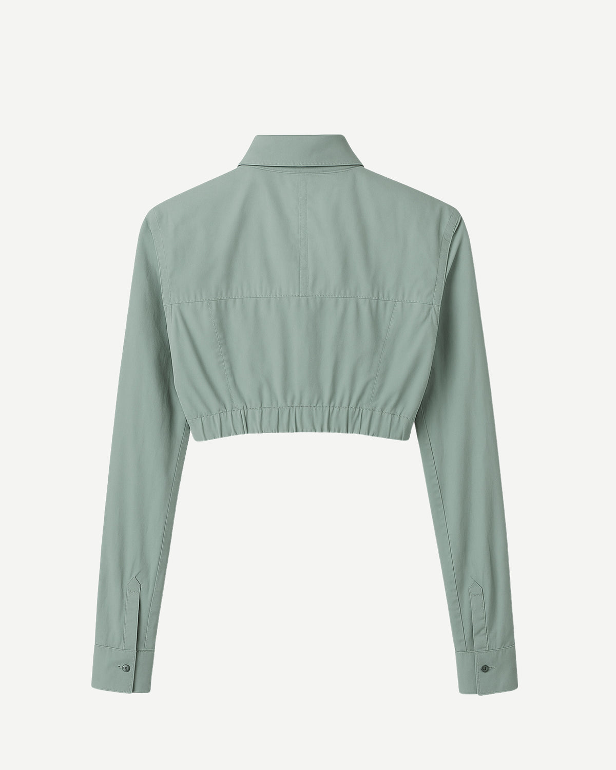 Tailory green cropped button-down shirt back view with clean tailored seams