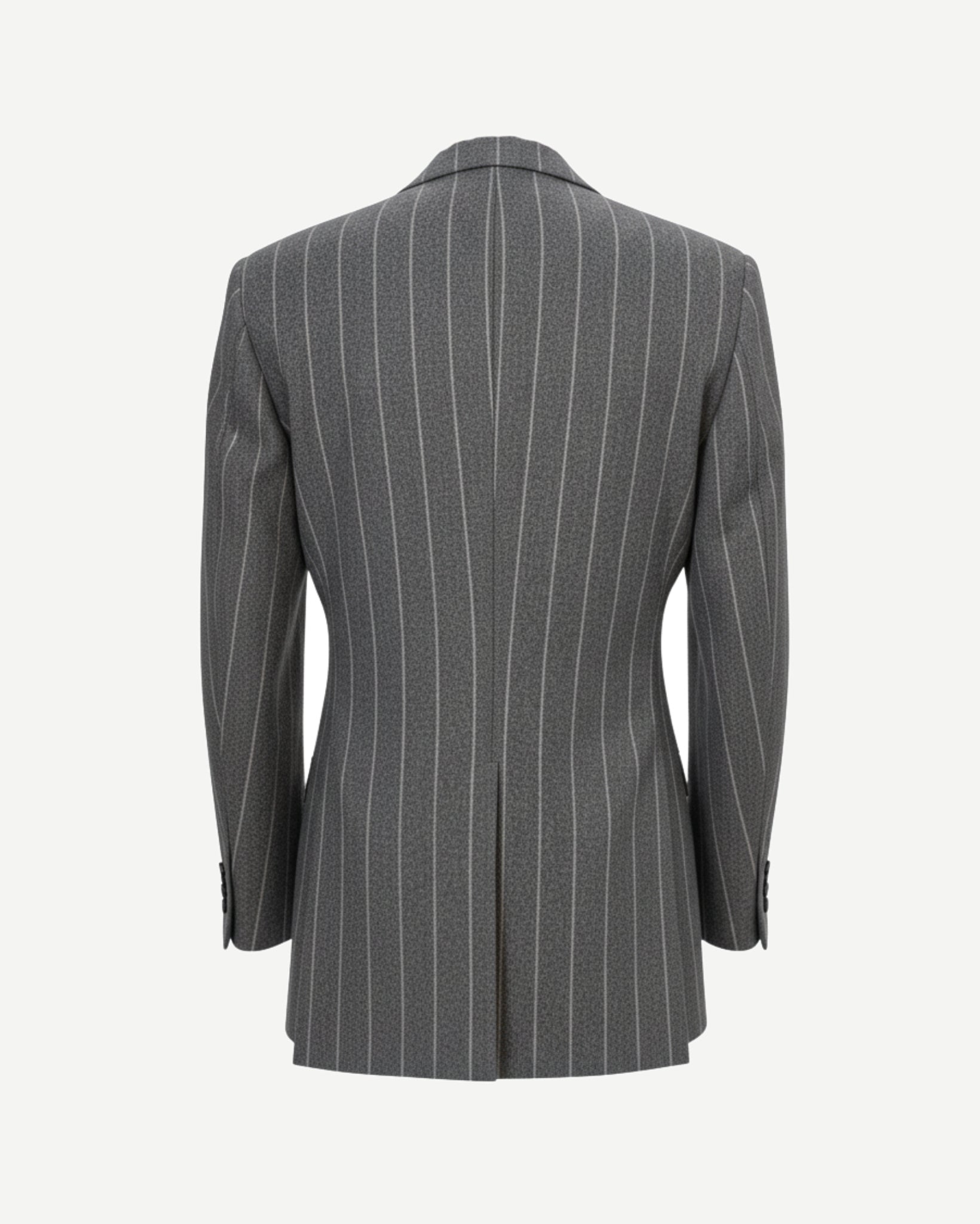 Tailory charcoal white pinstripe cropped tailored blazer back view