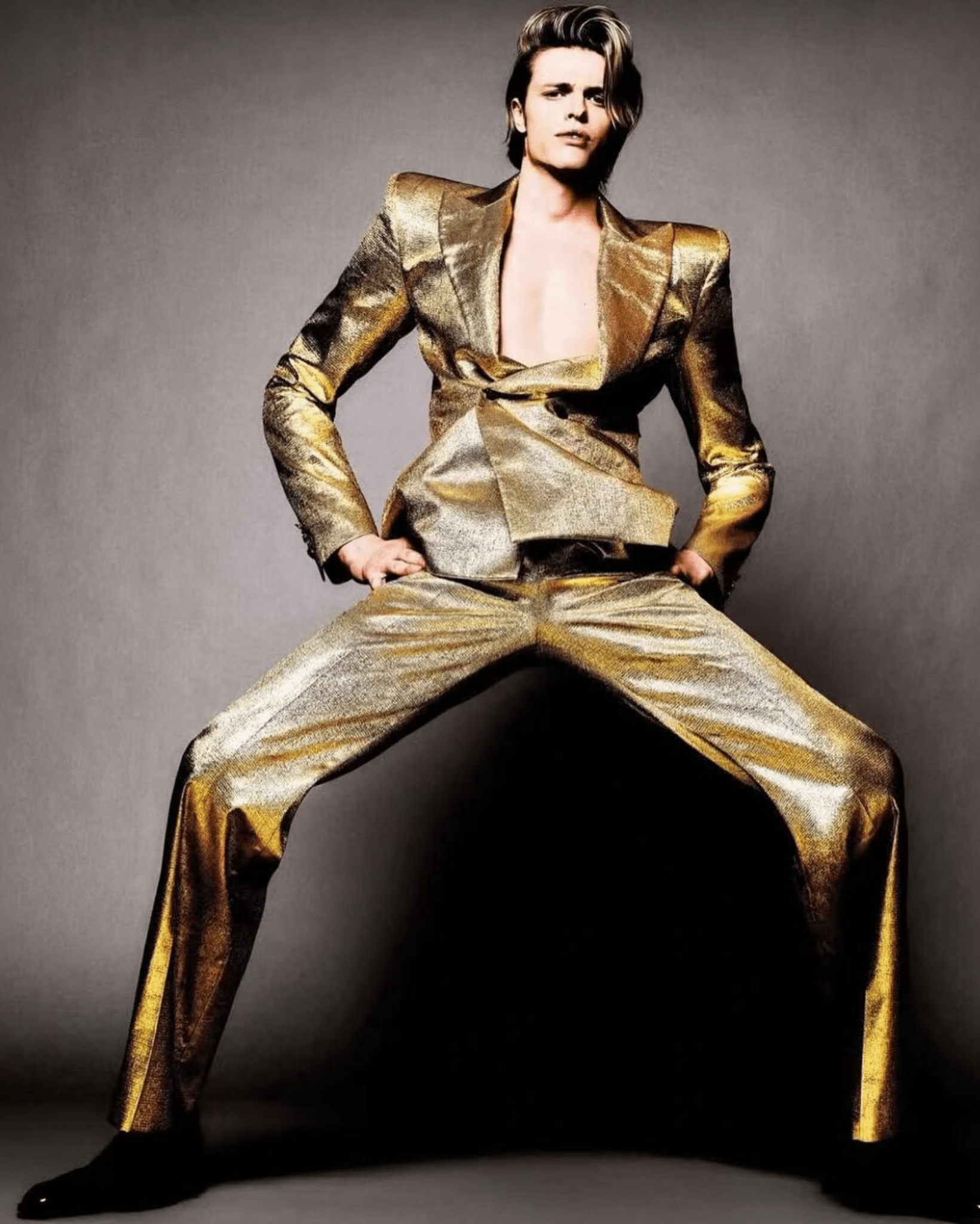 custom gold suit v-magazine golden rules series
