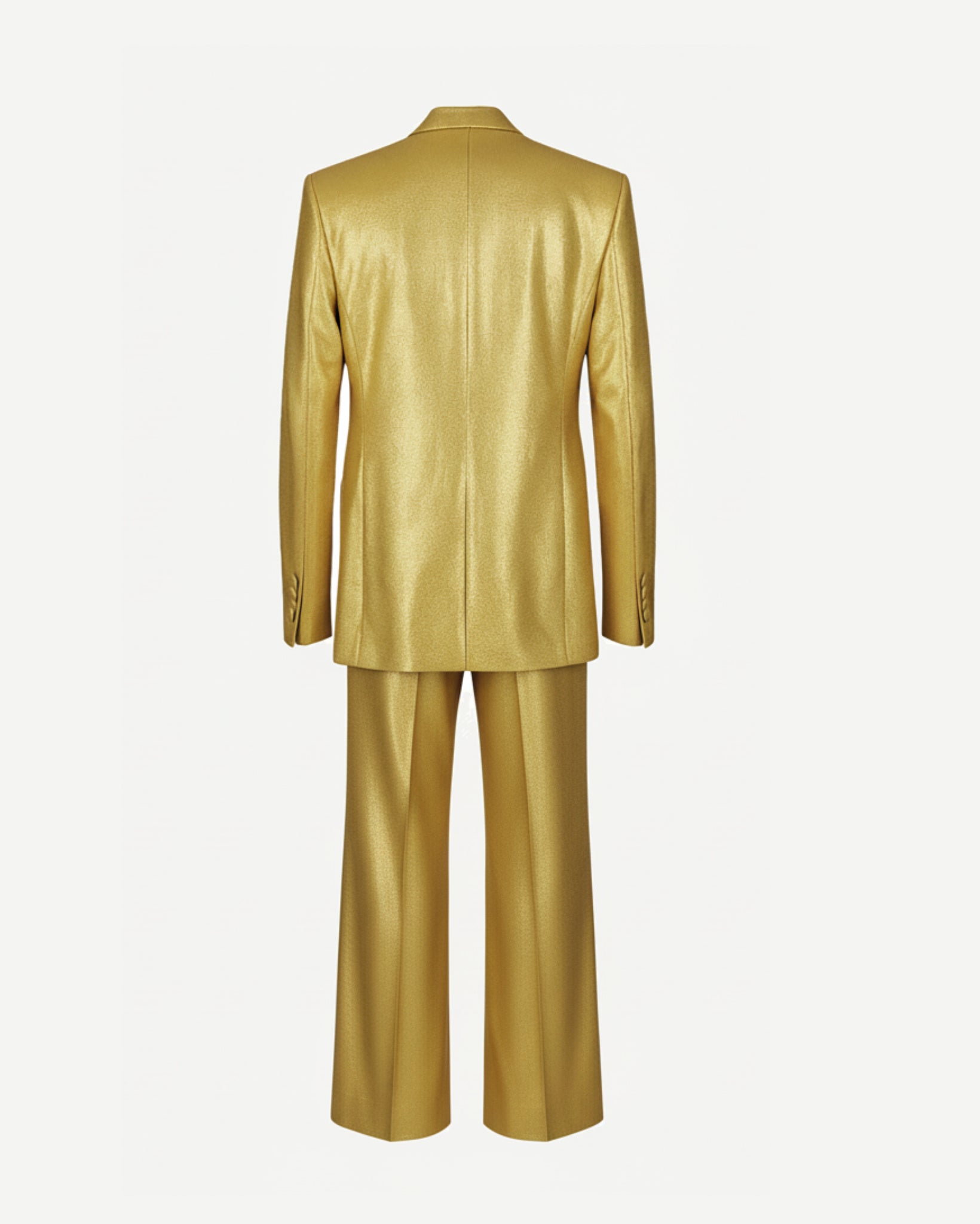 Gold silk lamé suit back view