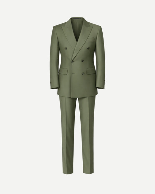 Dark Green Double-Breasted Tailored 2-Piece Wedding Suit featuring a sleek, modern silhouette with wide peak lapels, structured shoulders, and slim-fit trousers crafted for sophisticated formal occasions.