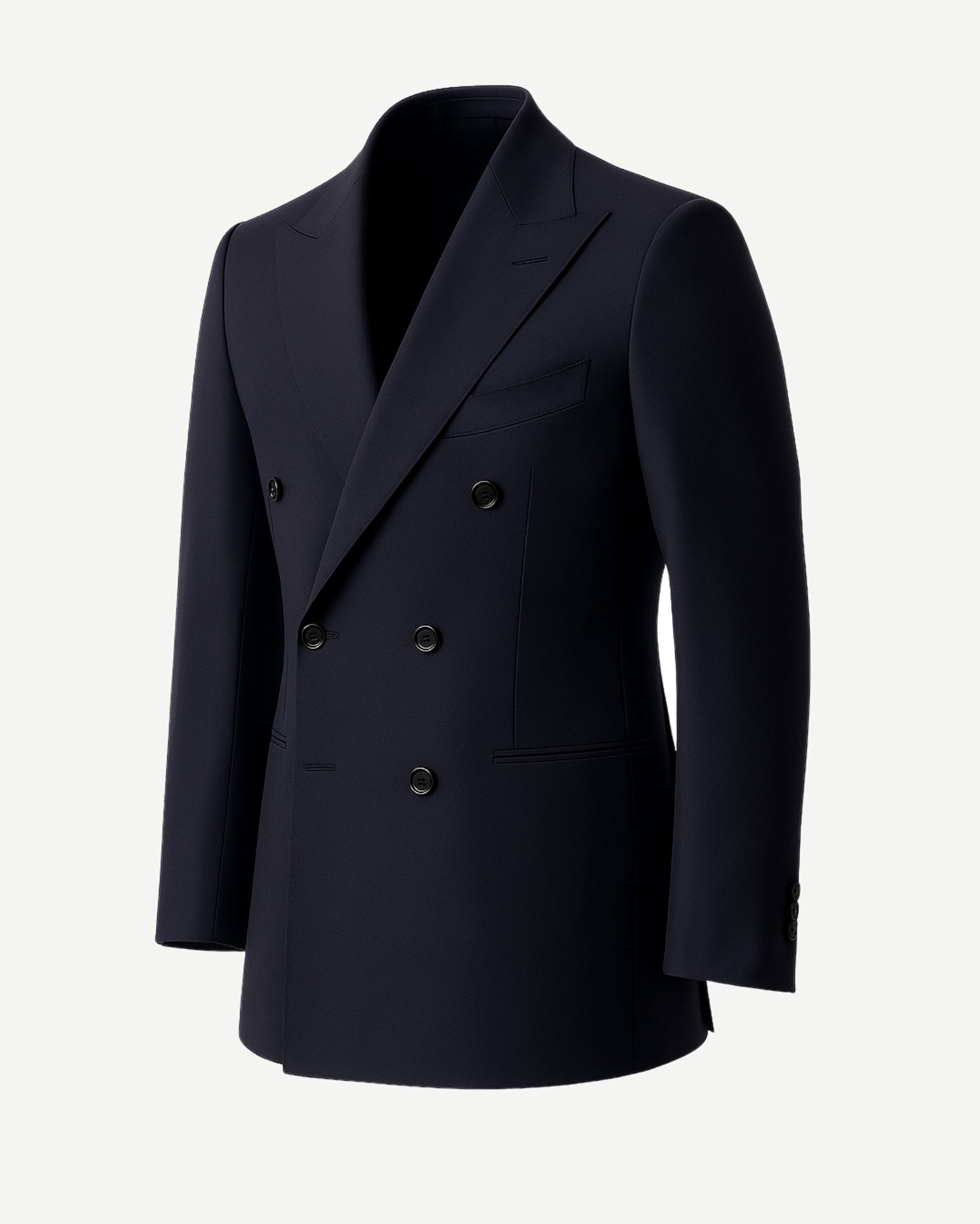 Tailory dark navy double-breasted wool blazer side view