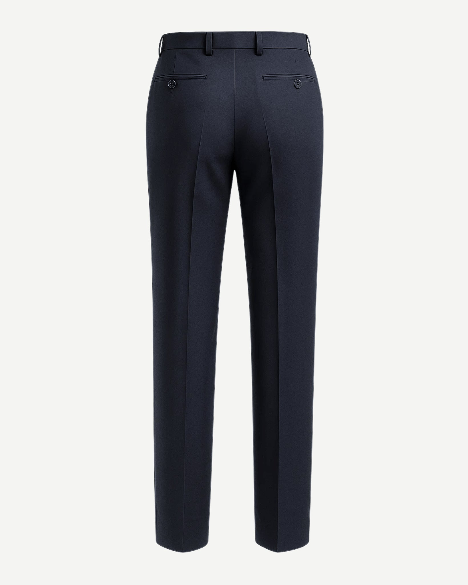 Tailory dark navy flat front wool dress trousers back view
