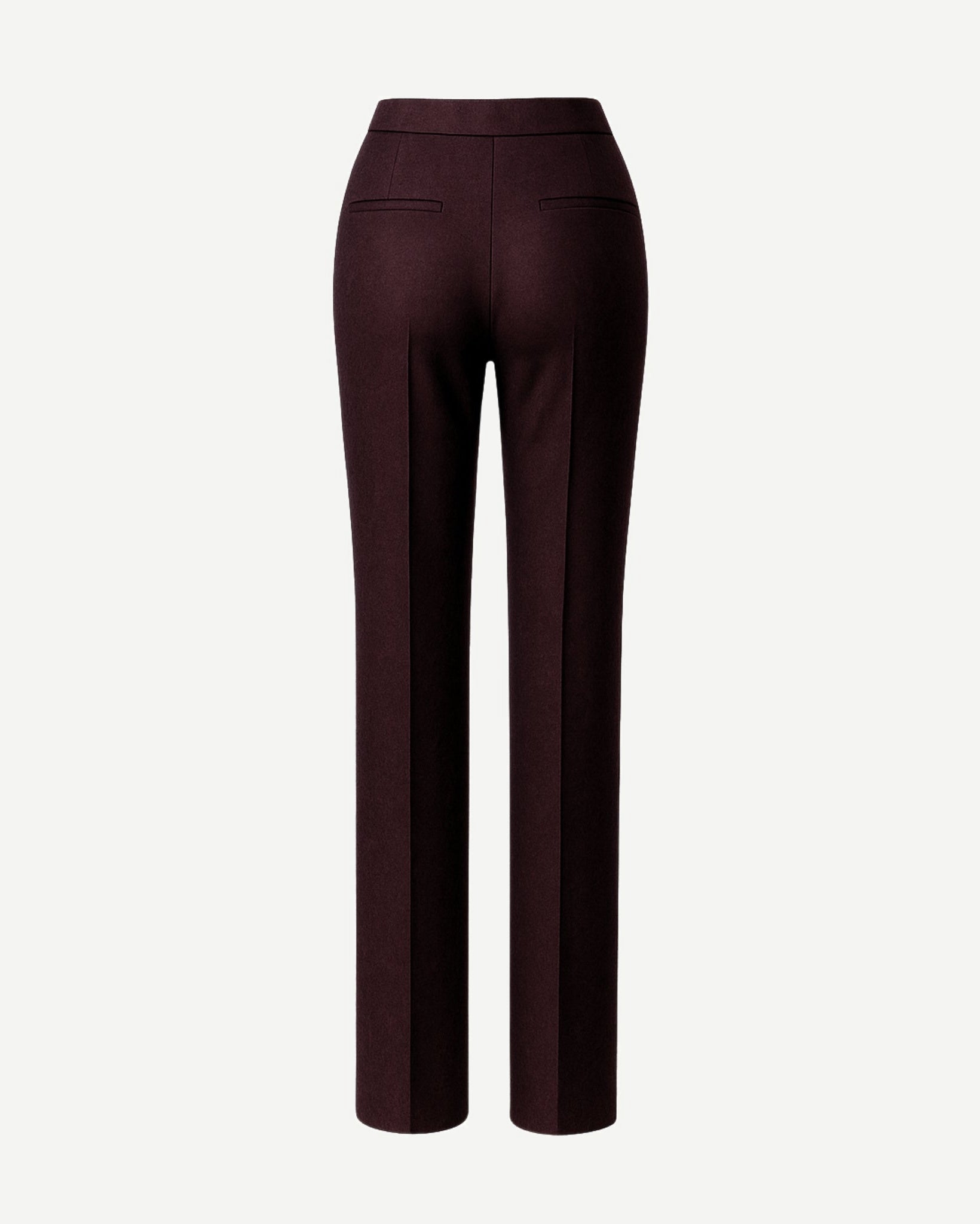 Tailory deep burgundy wool trousers back view
