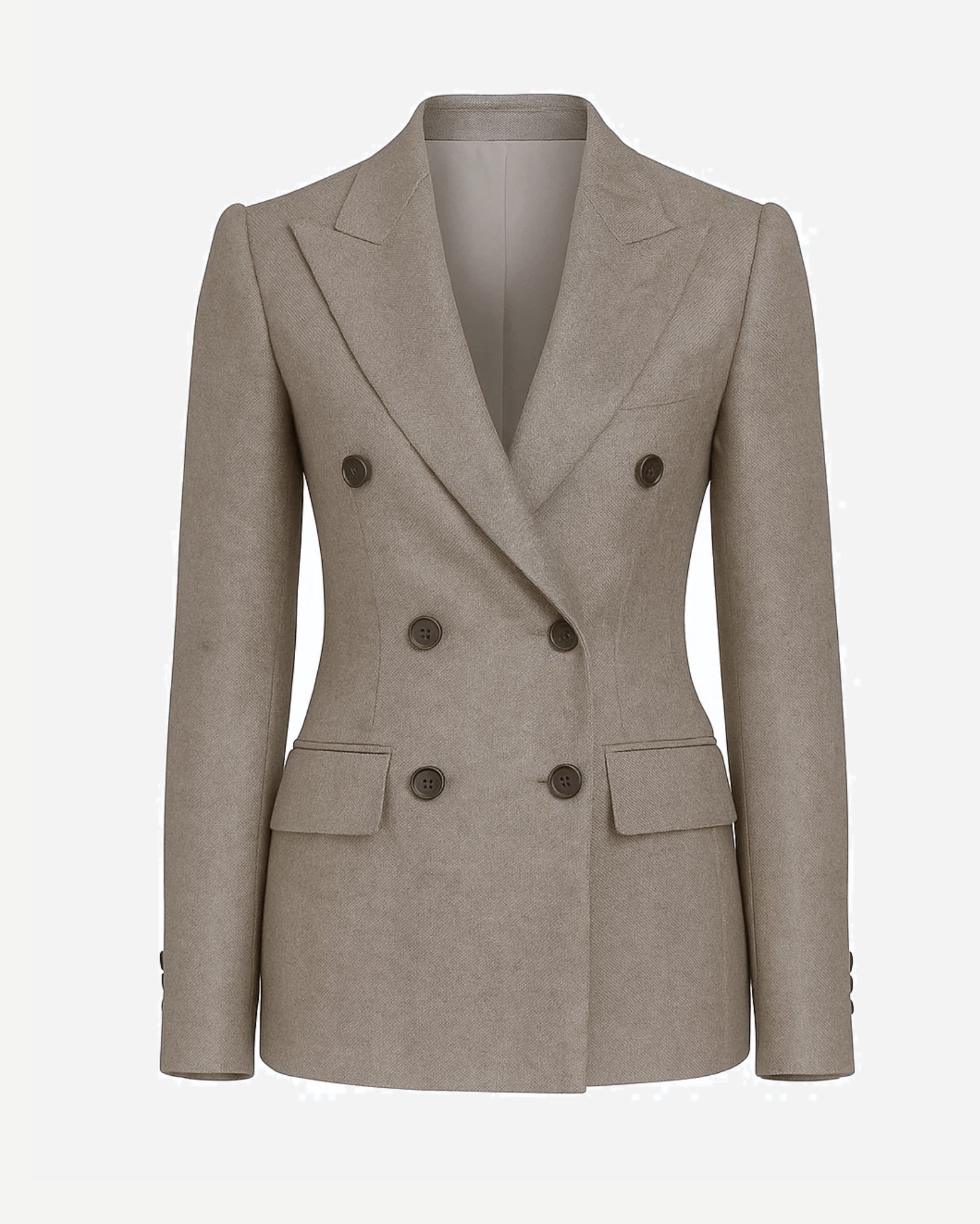 Tailory stone Loro Piana double-breasted blazer front view