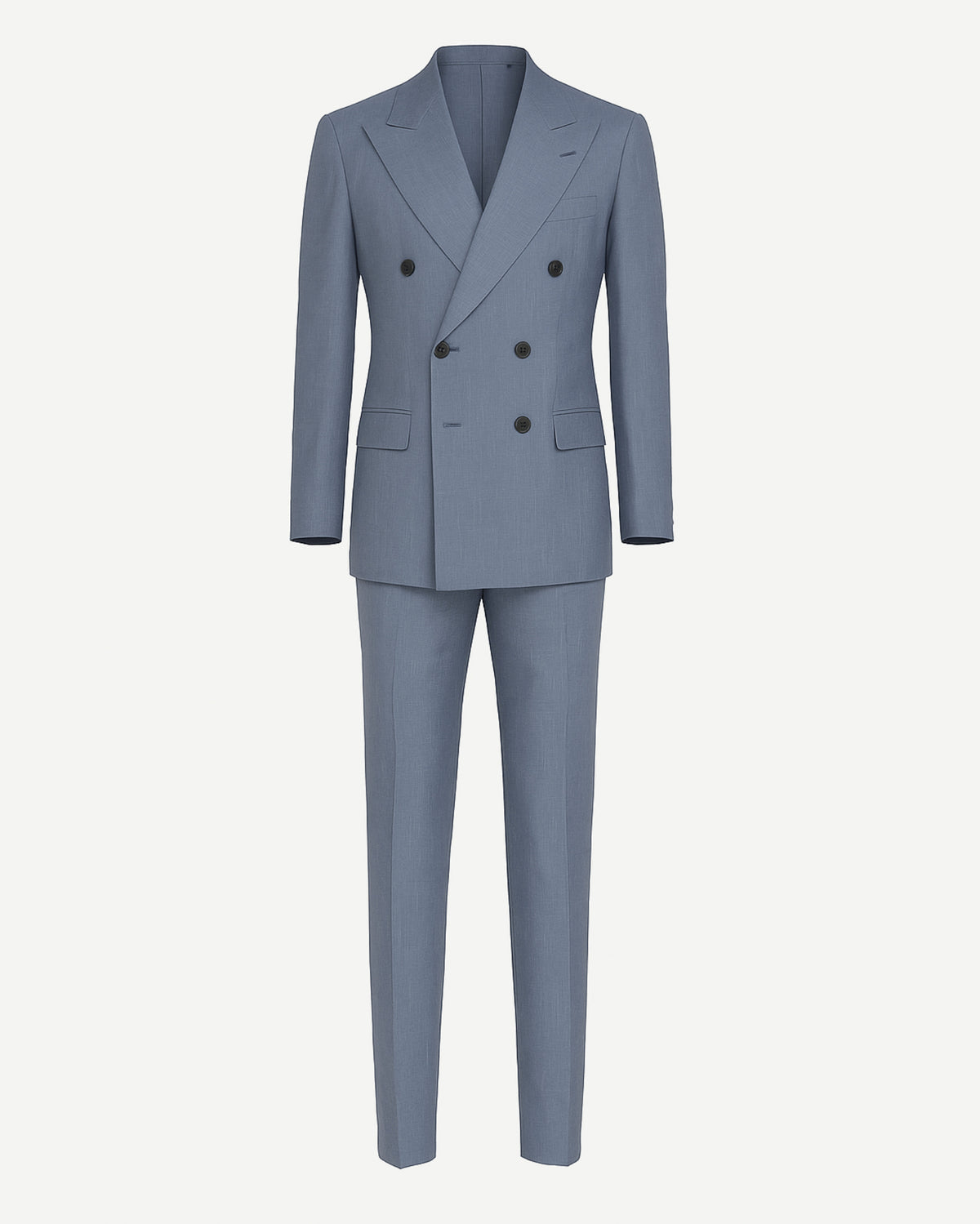 Tailory powder blue double-breasted peak lapel suit front view