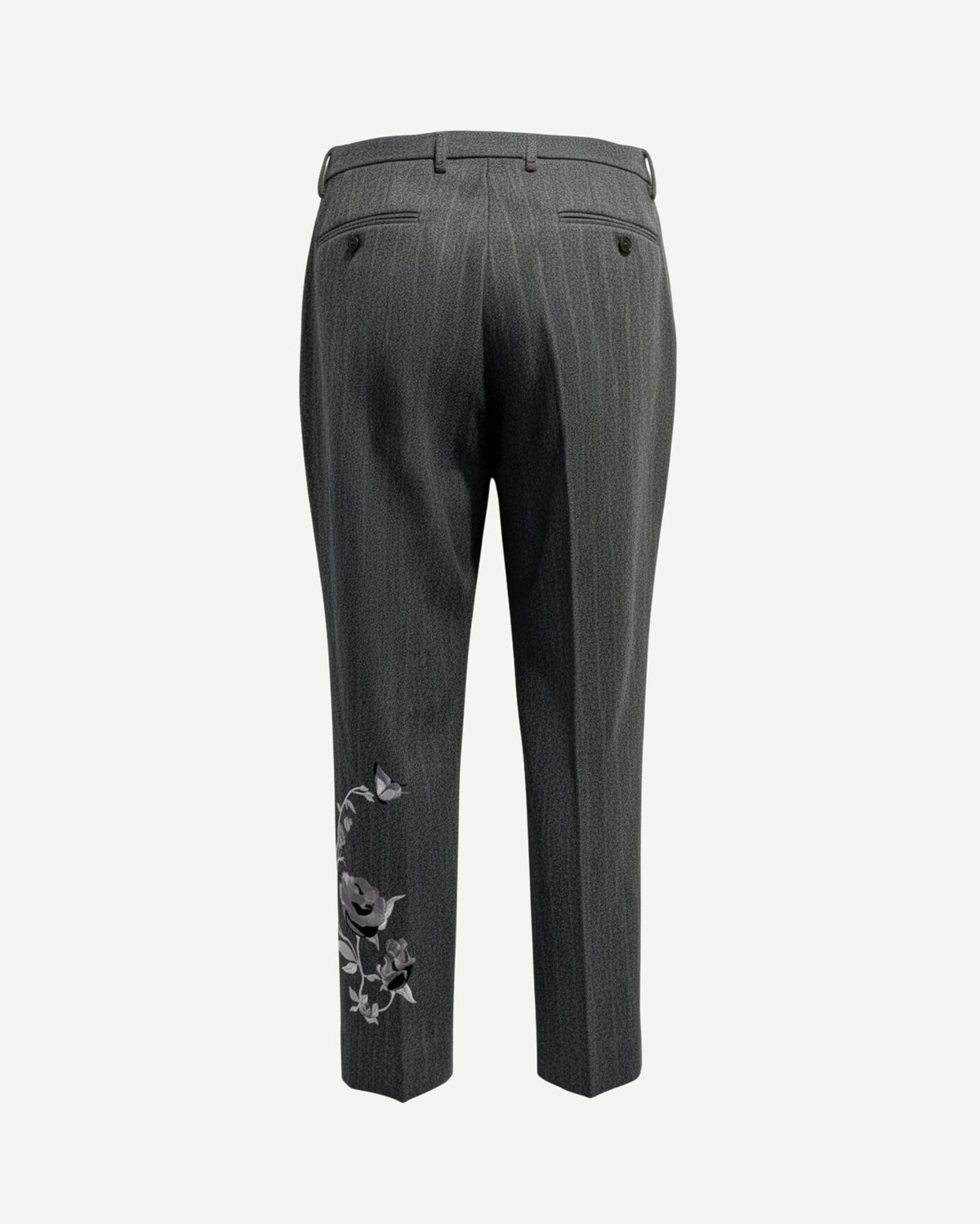 Tailory charcoal pinstripe embroidered tapered trousers back view