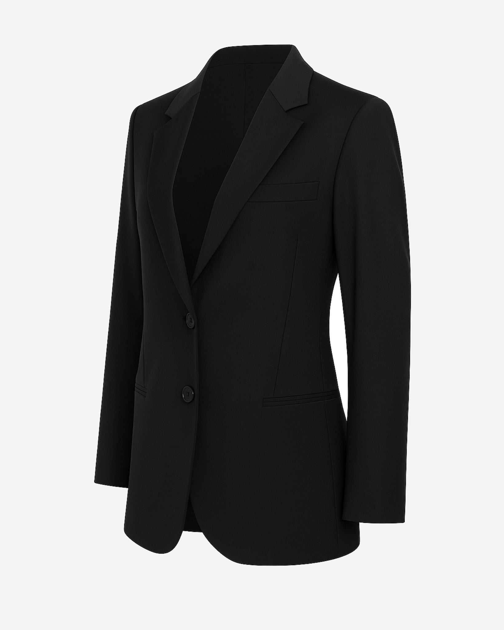 Tailory black oversized tuxedo blazer with exaggerated peak lapels side view”