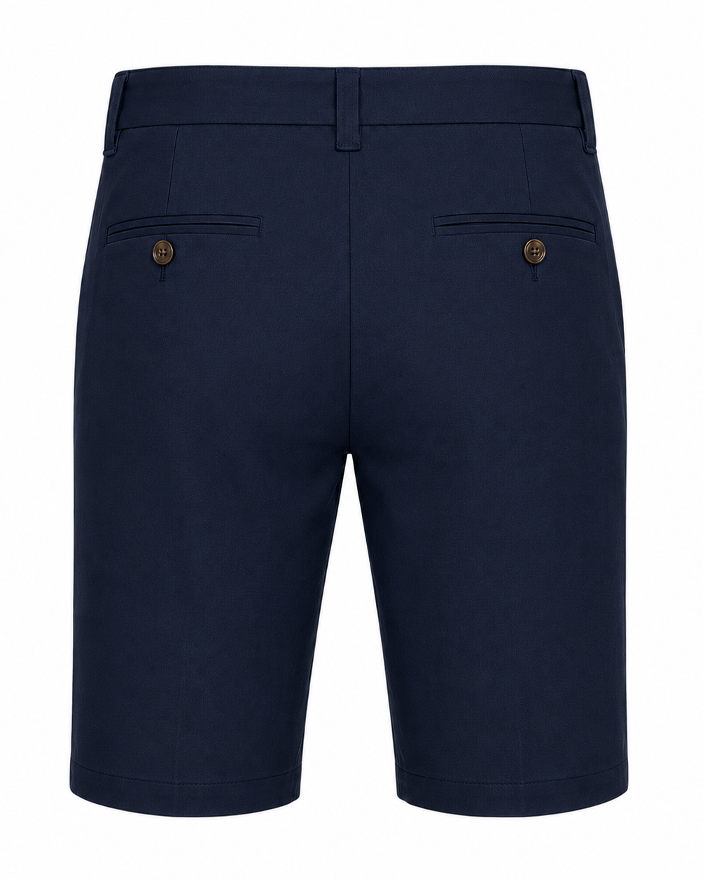 Men’s Loro Piana Tailored Bermuda Shorts in deep navy, featuring buttoned welt pockets at the back, belt loops, and a sleek tailored fit for sophisticated summer leisurewear.