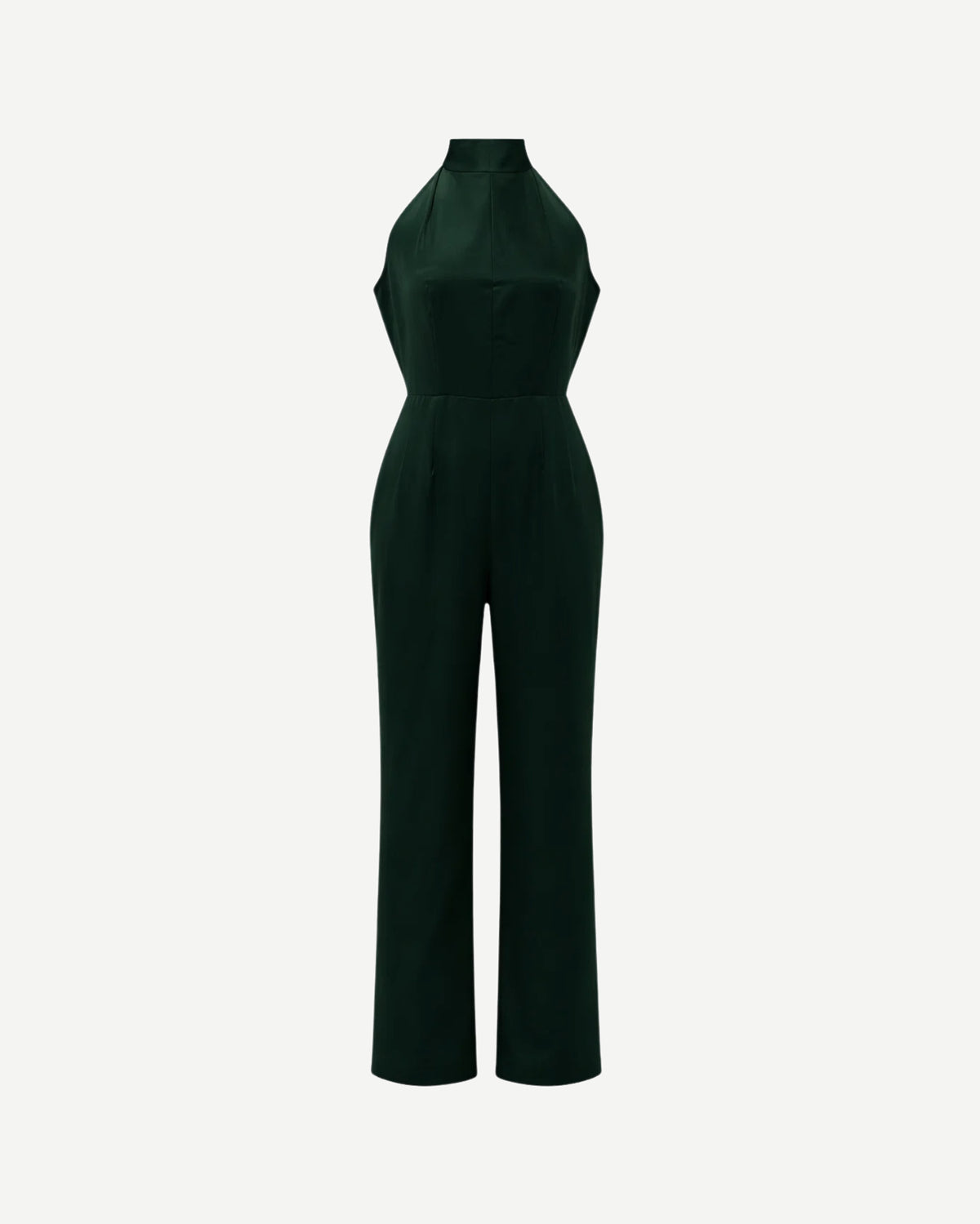 Tailory forest green halter wide-leg jumpsuit front view