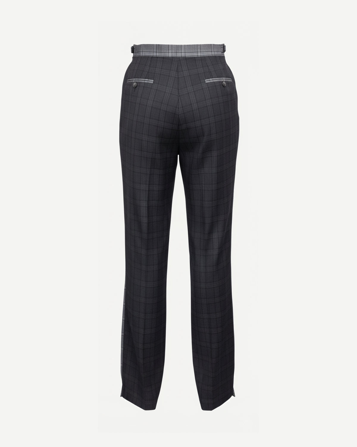 Tailory grey Glen plaid tailored trousers with panel back view