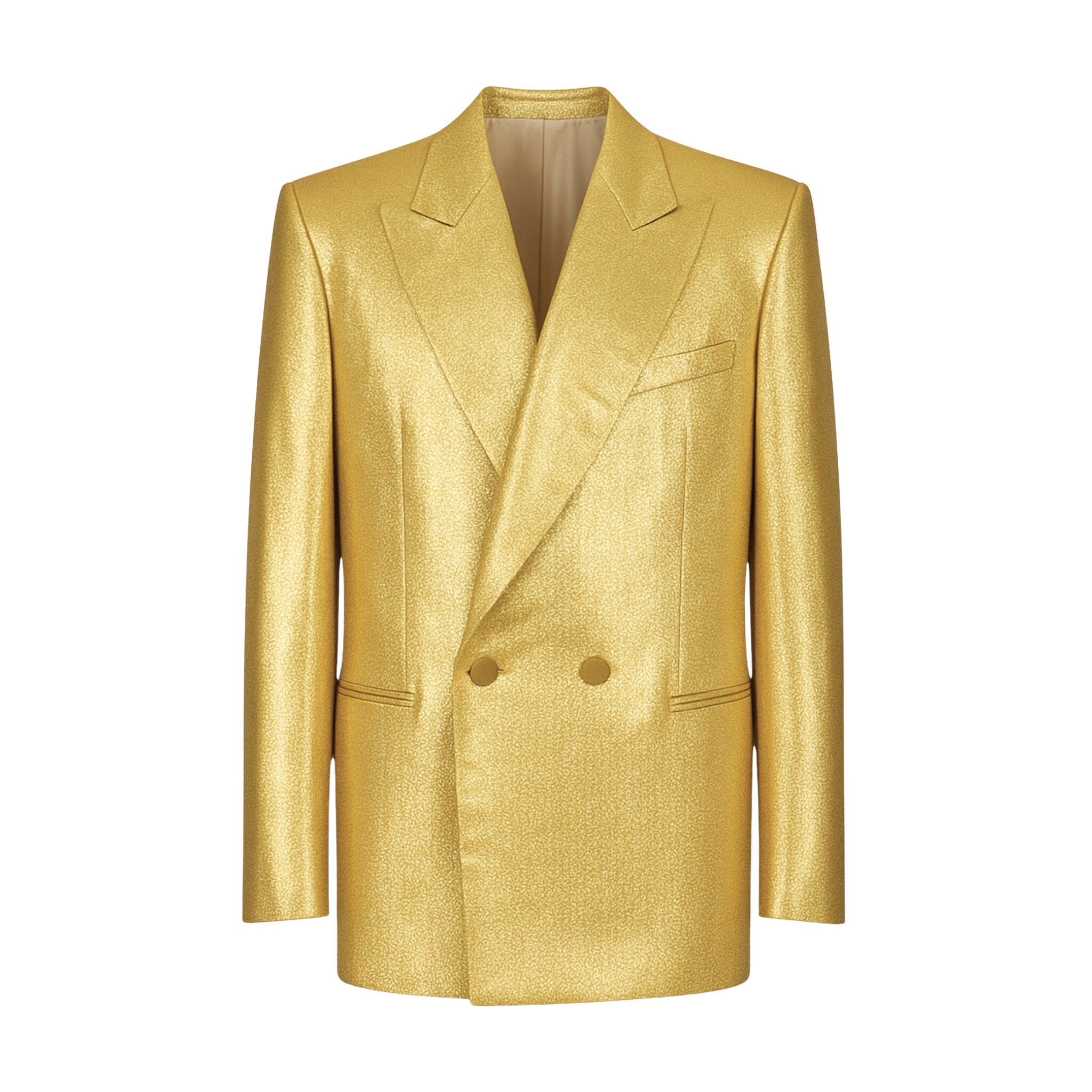 Gold silk lamé tailored jacket front view