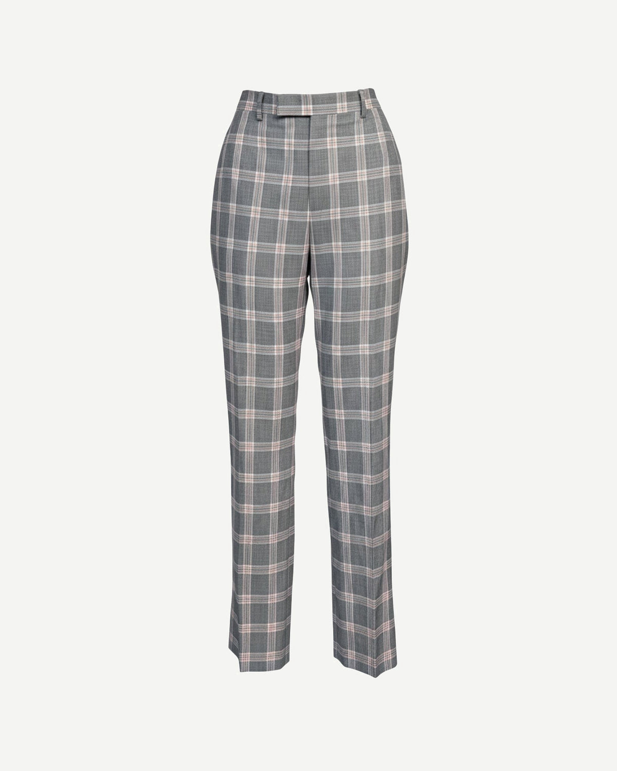 Tailory grey pink plaid high-waisted straight-leg trousers front view