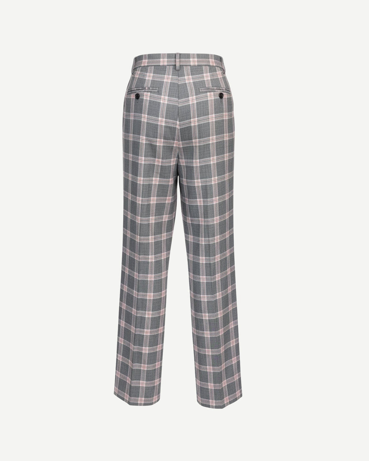 Tailory grey pink plaid high-waisted straight trousers back view