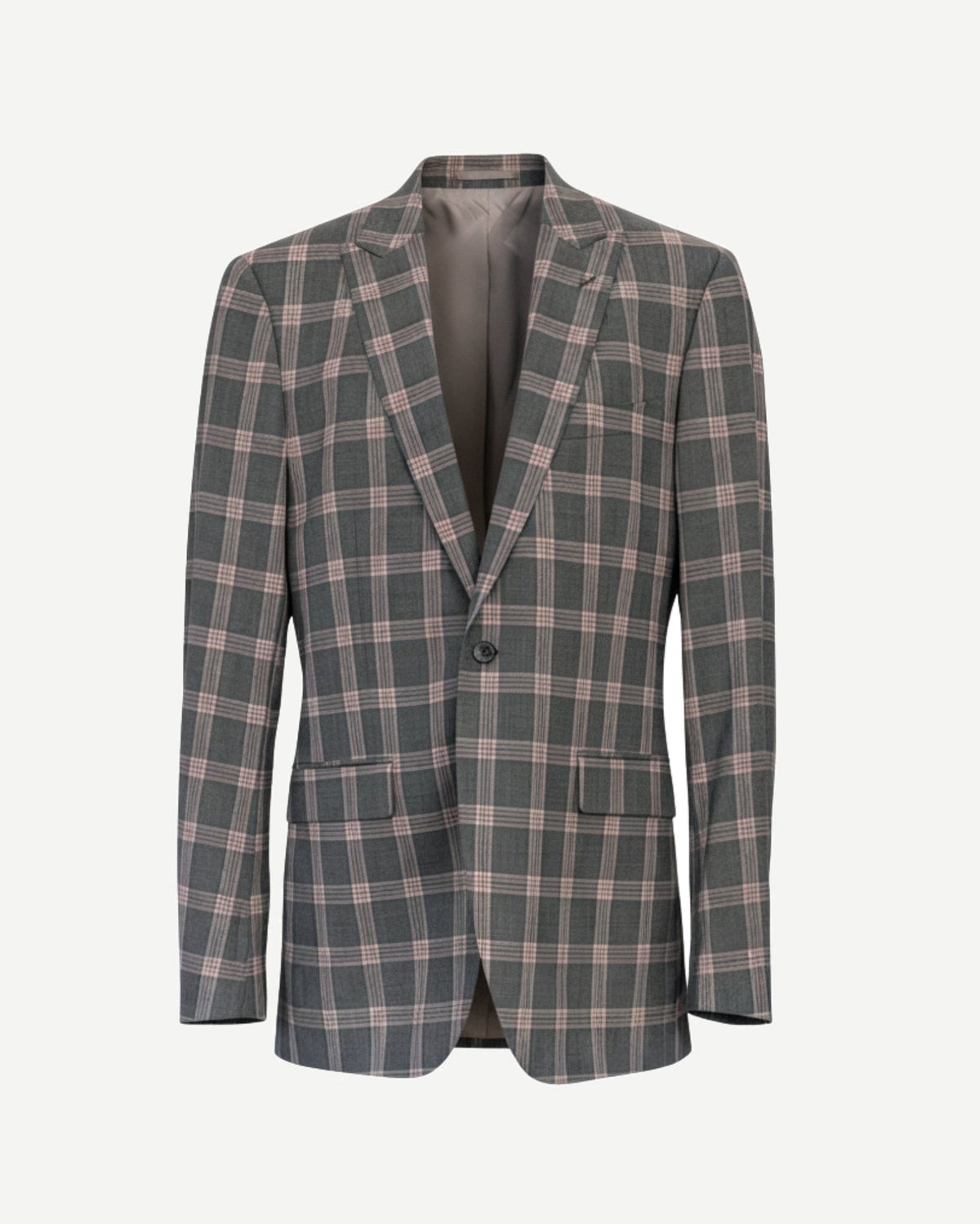 Tailory grey plaid single-breasted blazer with notch lapel front view
