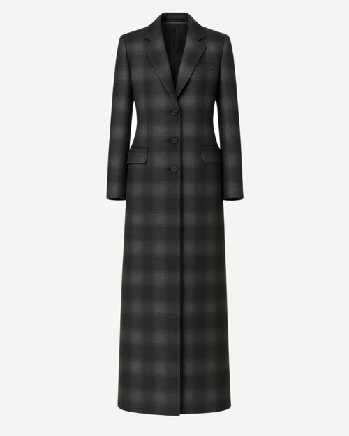 Grey Black Loro Piana Shadow Plaid Maxi Overcoat