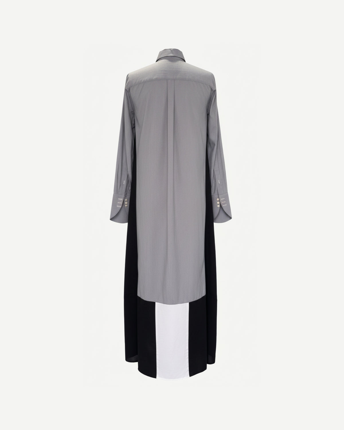 Tailory grey black maxi shirt dress with paneled silhouette back view
