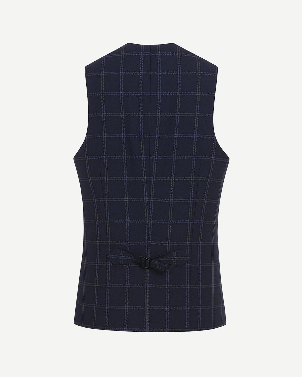 Tailory grey and navy plaid double-breasted vest back view