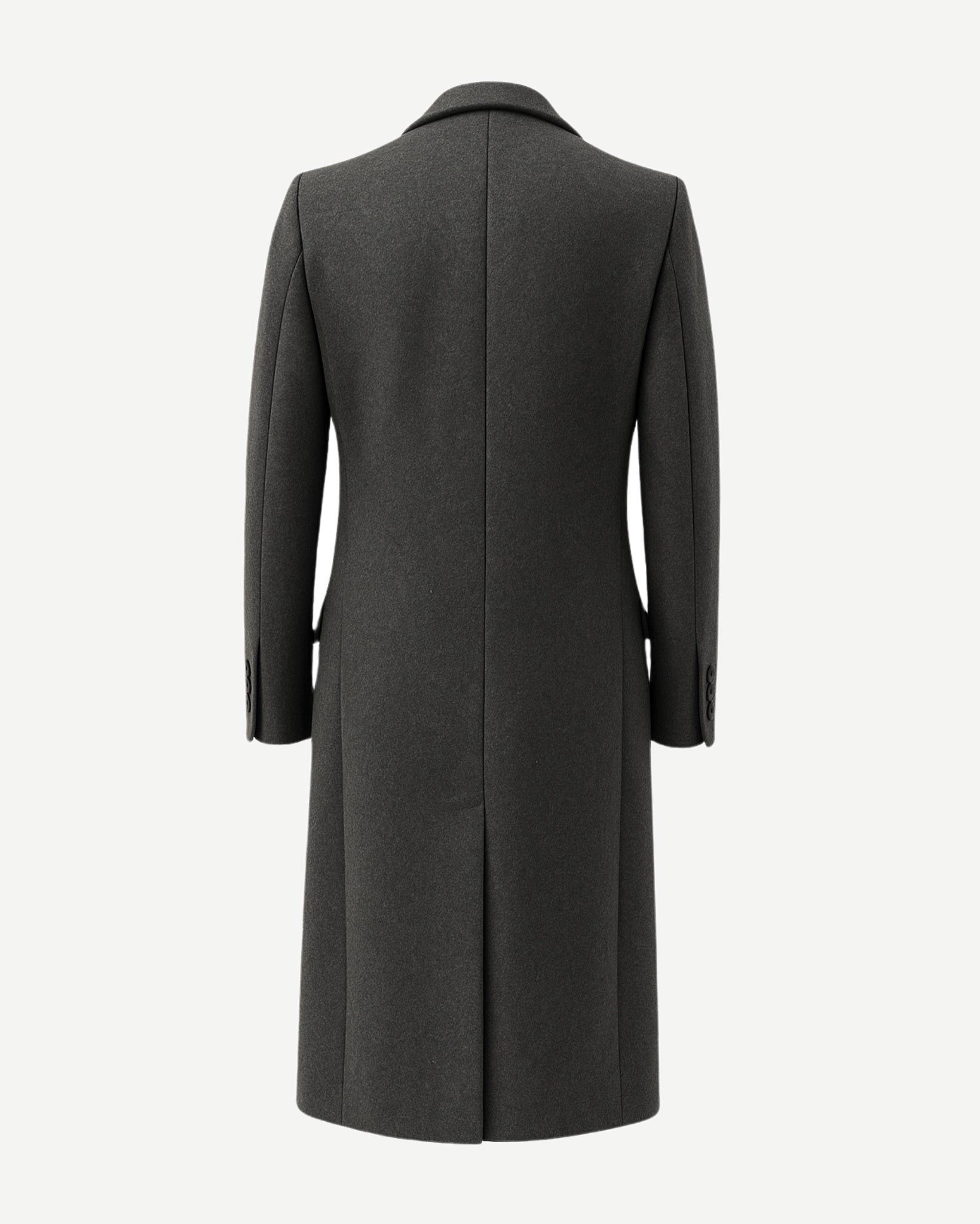Tailory charcoal gray cashmere–alpaca overcoat back view