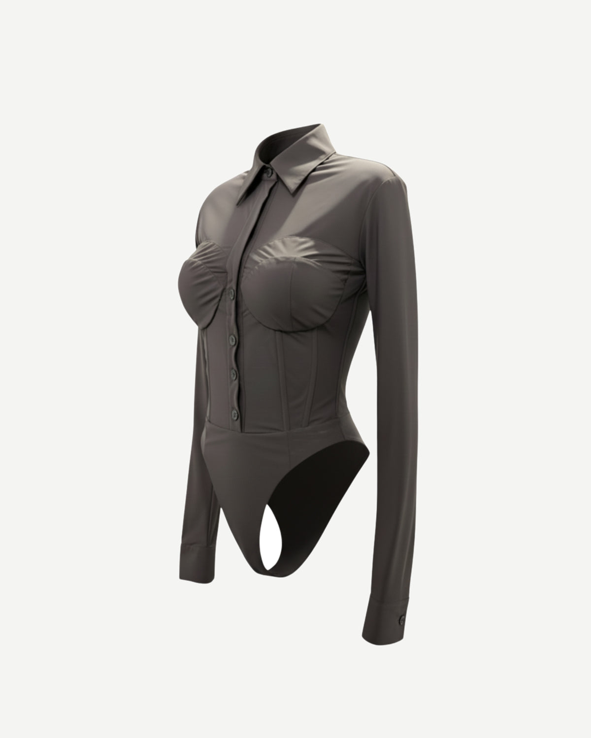 Tailory grey corseted bodysuit with sculpted seams side view