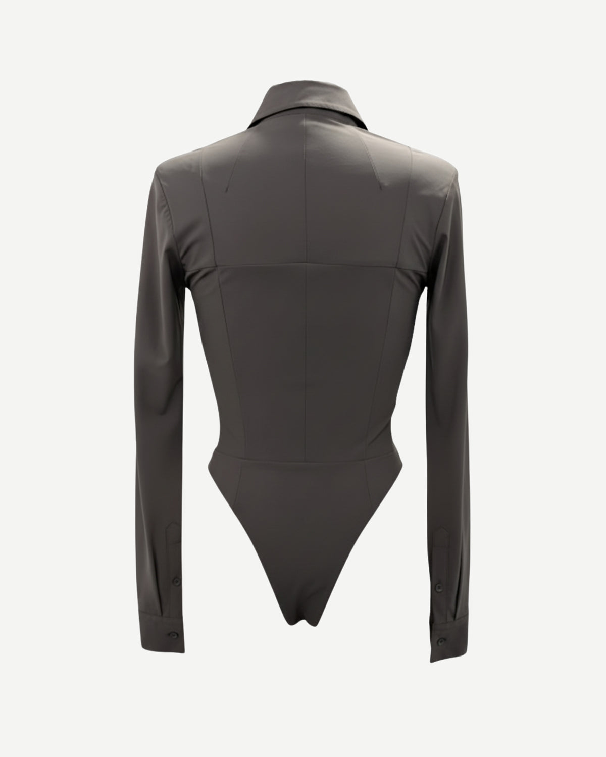 Tailory grey corseted bodysuit with tailored back view