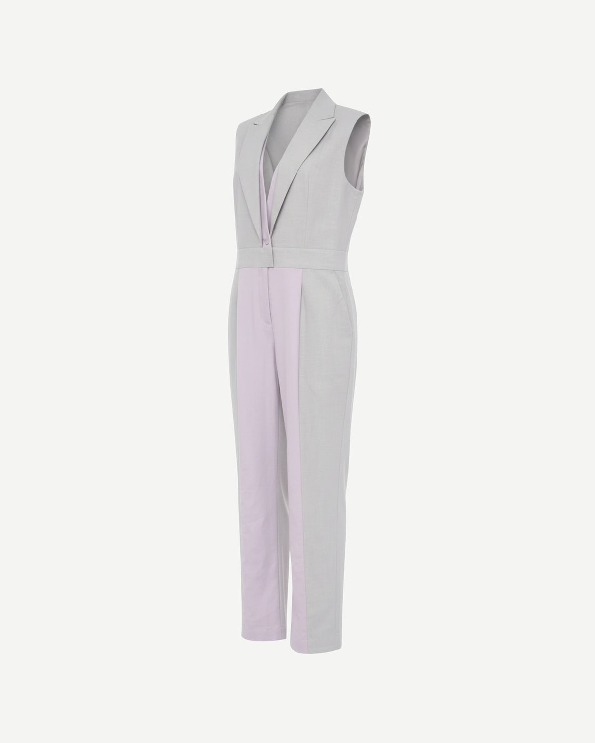 Tailory_Jumpsuit_GreyLilac_ColorBlock_Sleeveless_SideView