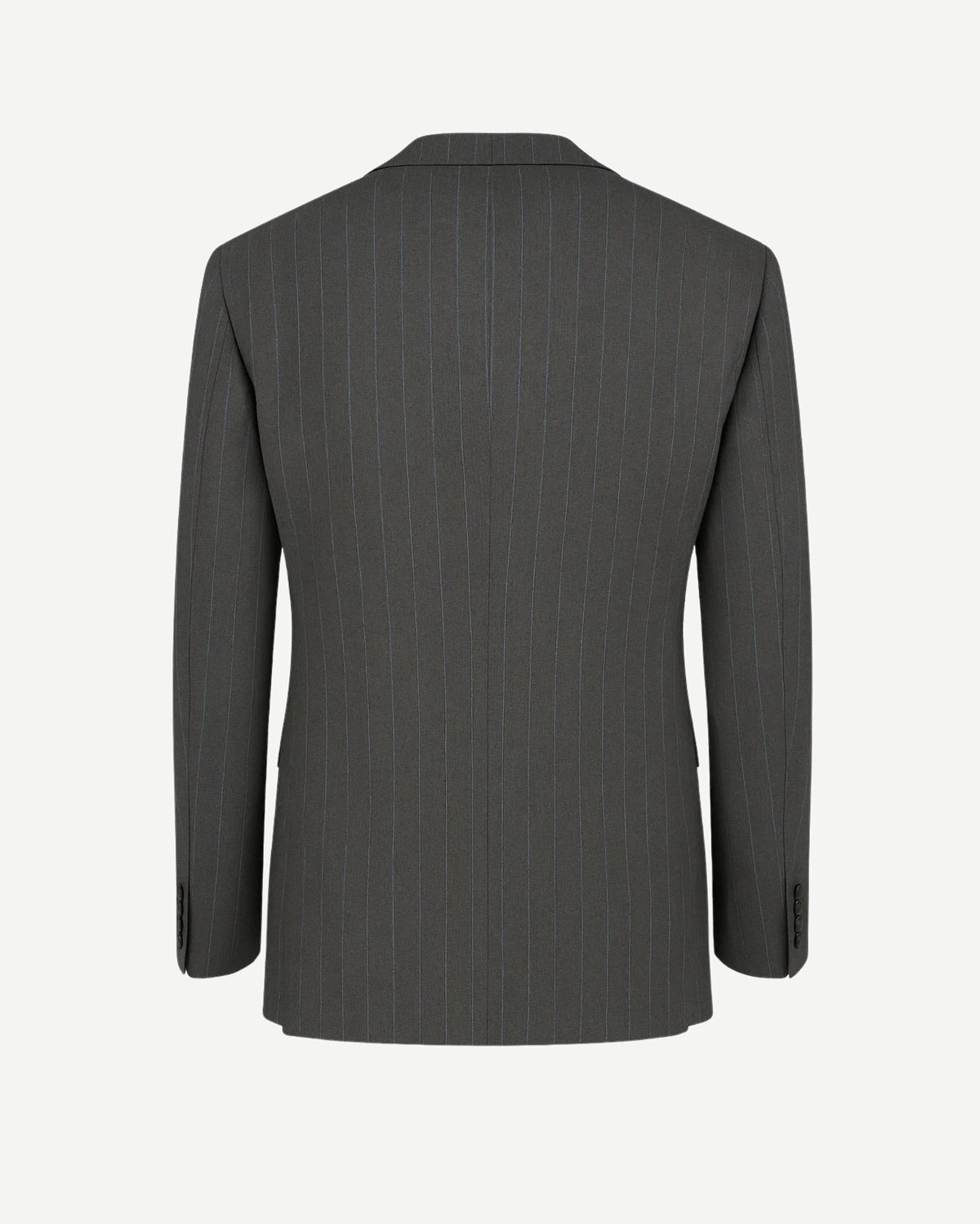Tailory grey pinstripe deep-V double-breasted blazer back view