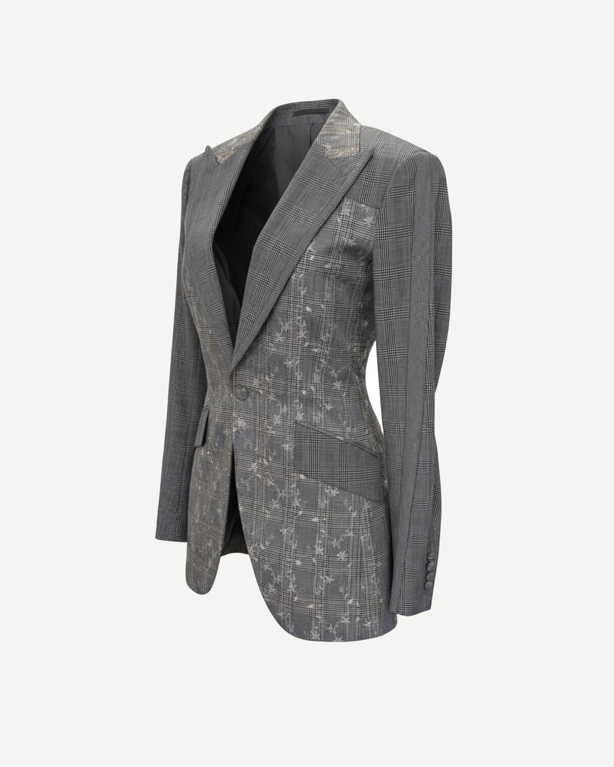 Tailory grey plaid blazer with metallic embroidery side view