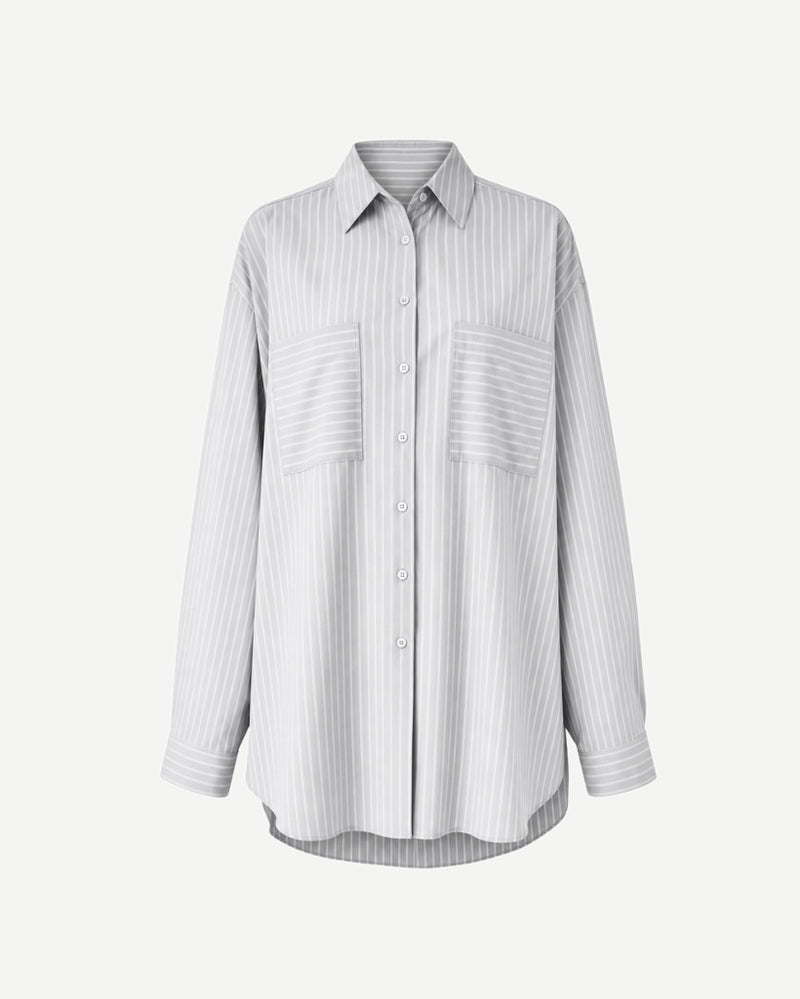 The Tailory New York grey striped Loro Piana cotton oversized shirt front view