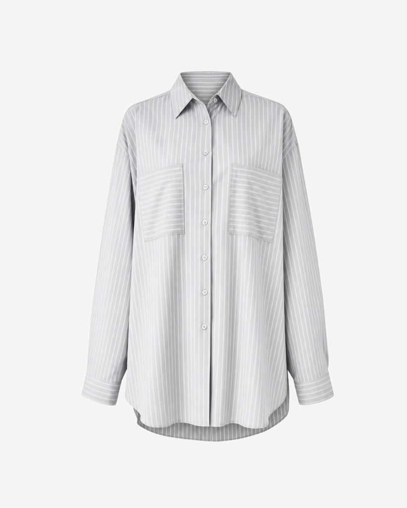 The Tailory New York grey striped Loro Piana cotton oversized shirt front view
