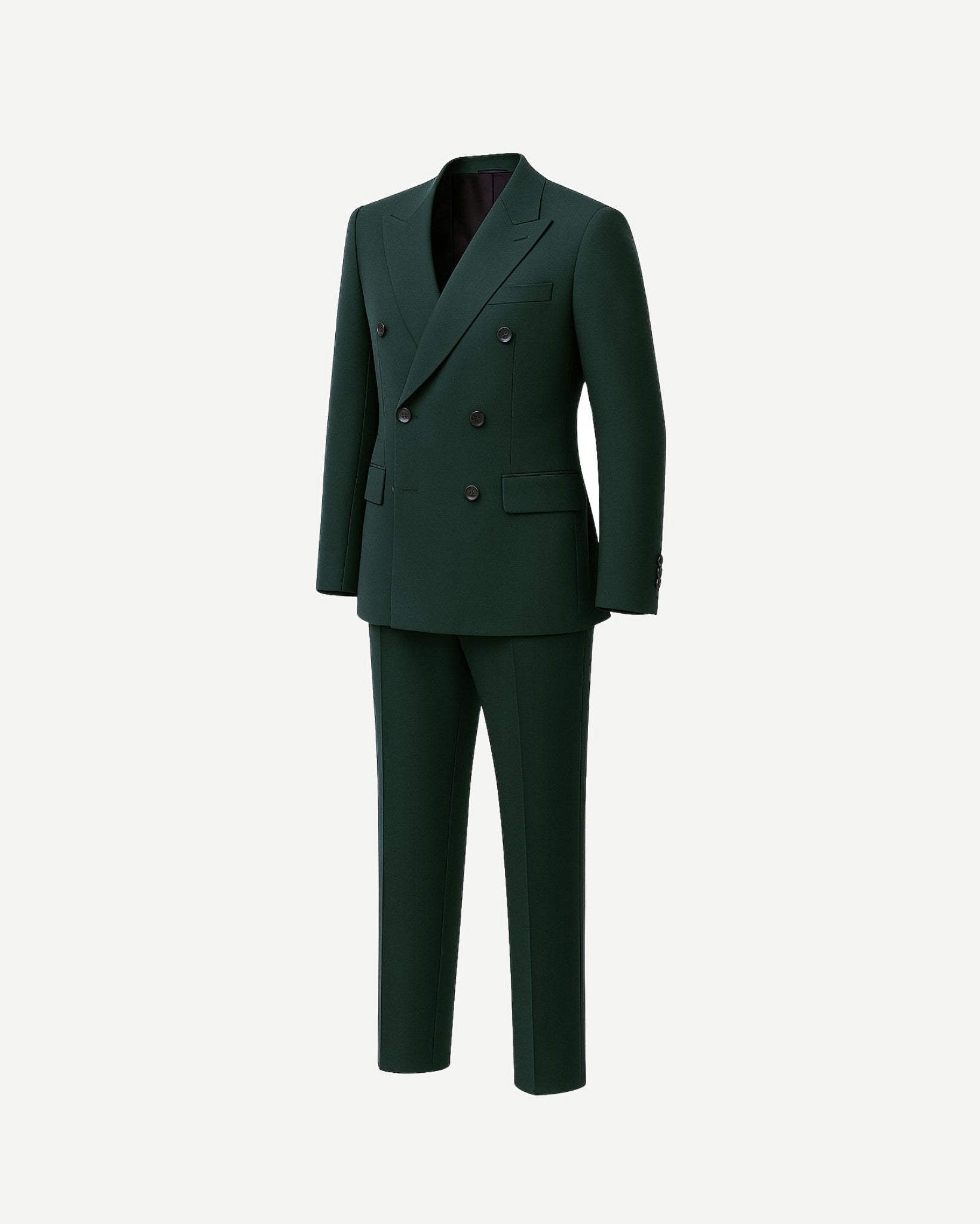 Tailory hunter green double-breasted wool suit side view
