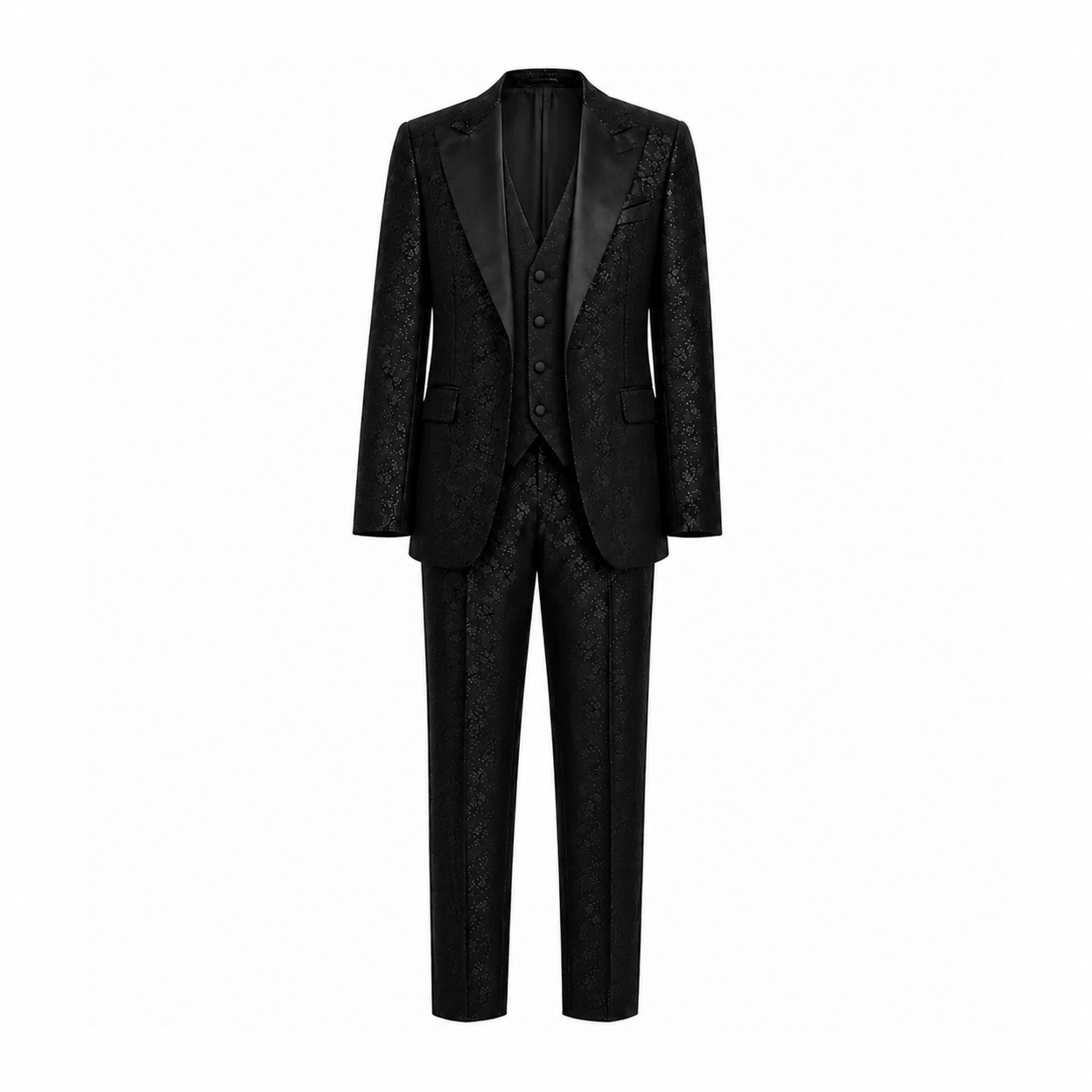 Black Floral Jacquard Three-Piece Tuxedo Suit